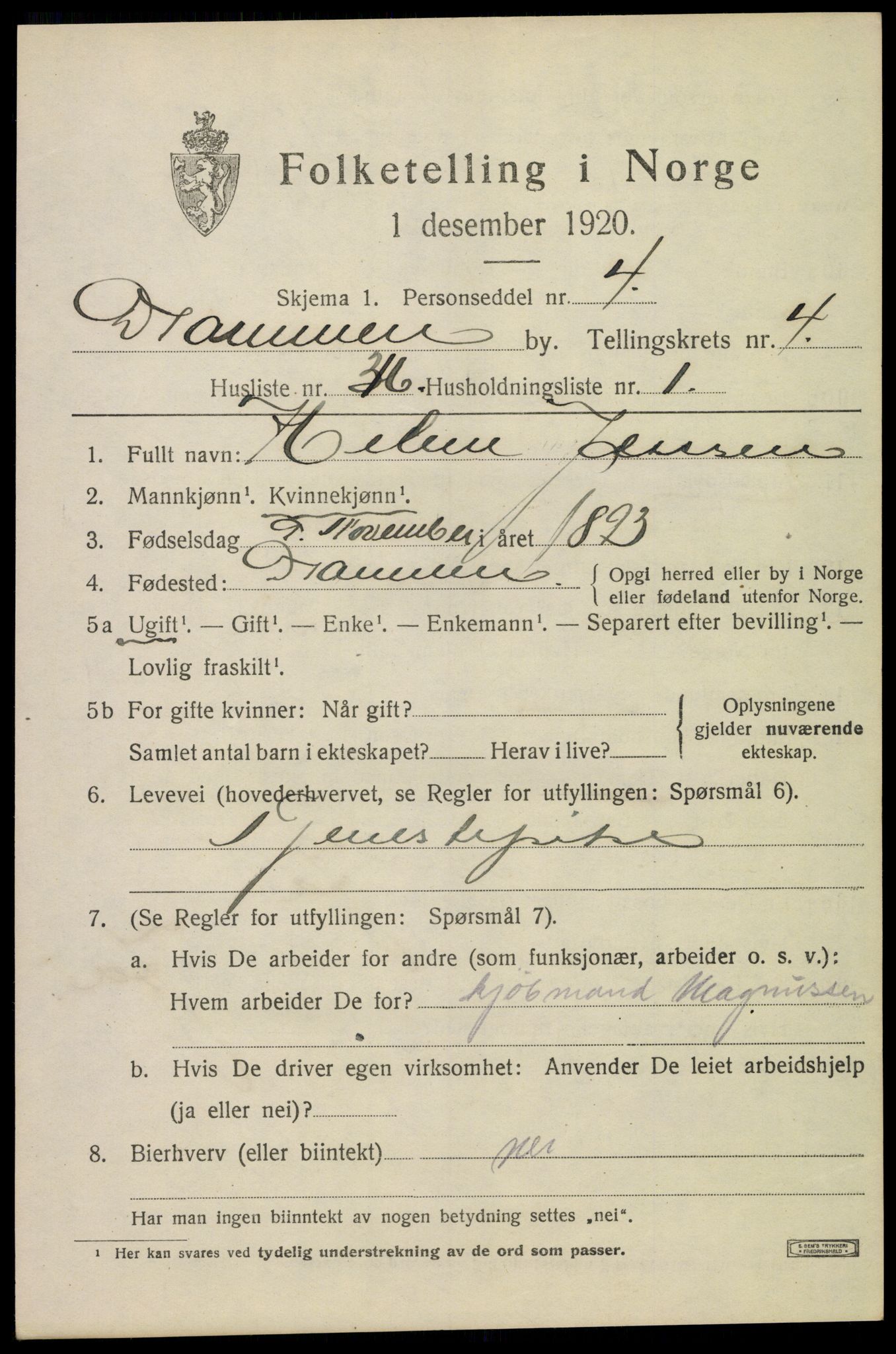 SAKO, 1920 census for Drammen, 1920, p. 33347