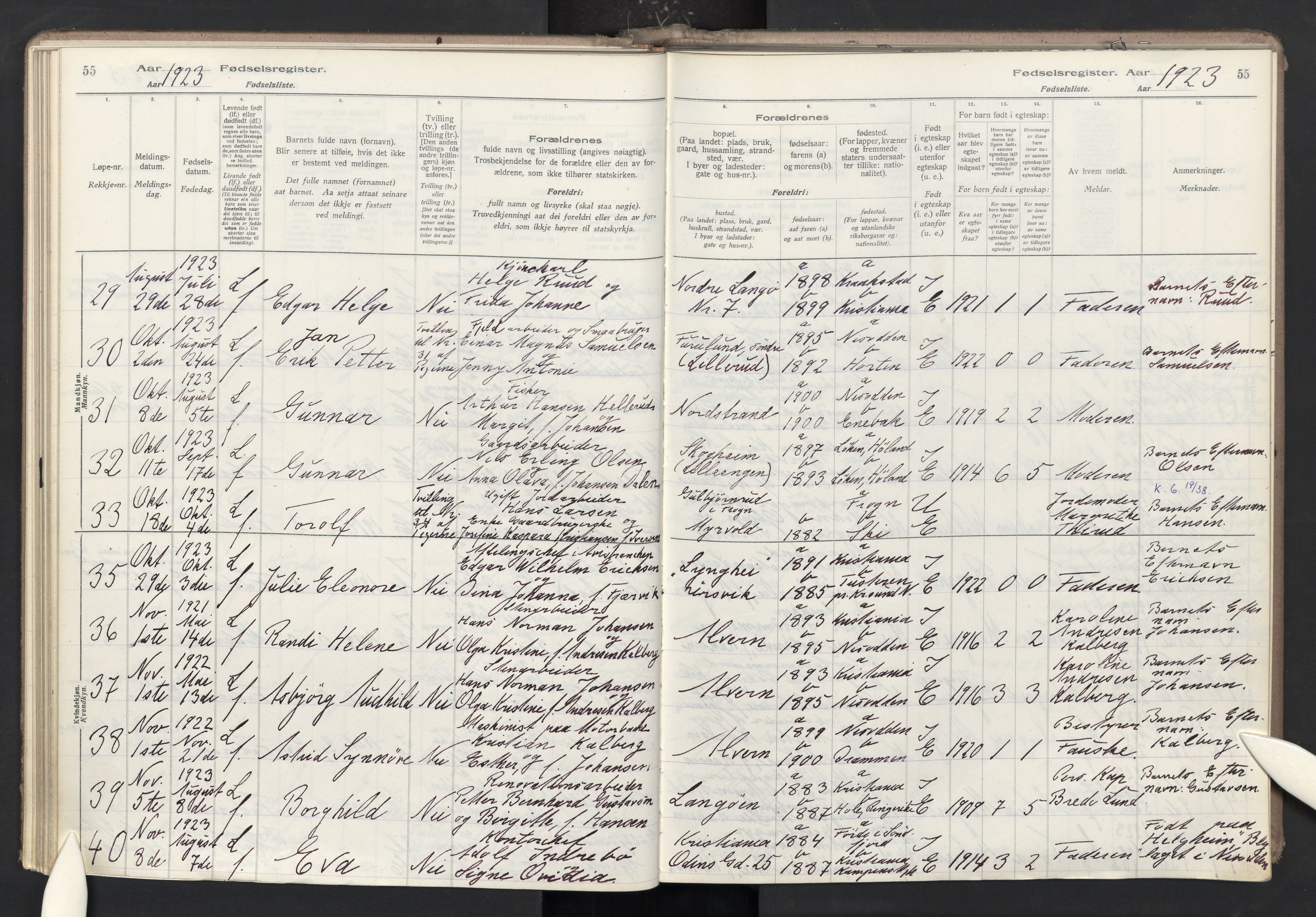 Nesodden prestekontor Kirkebøker, AV/SAO-A-10013/J/Ja/L0001: Birth register no. I 1, 1916-1946, p. 55