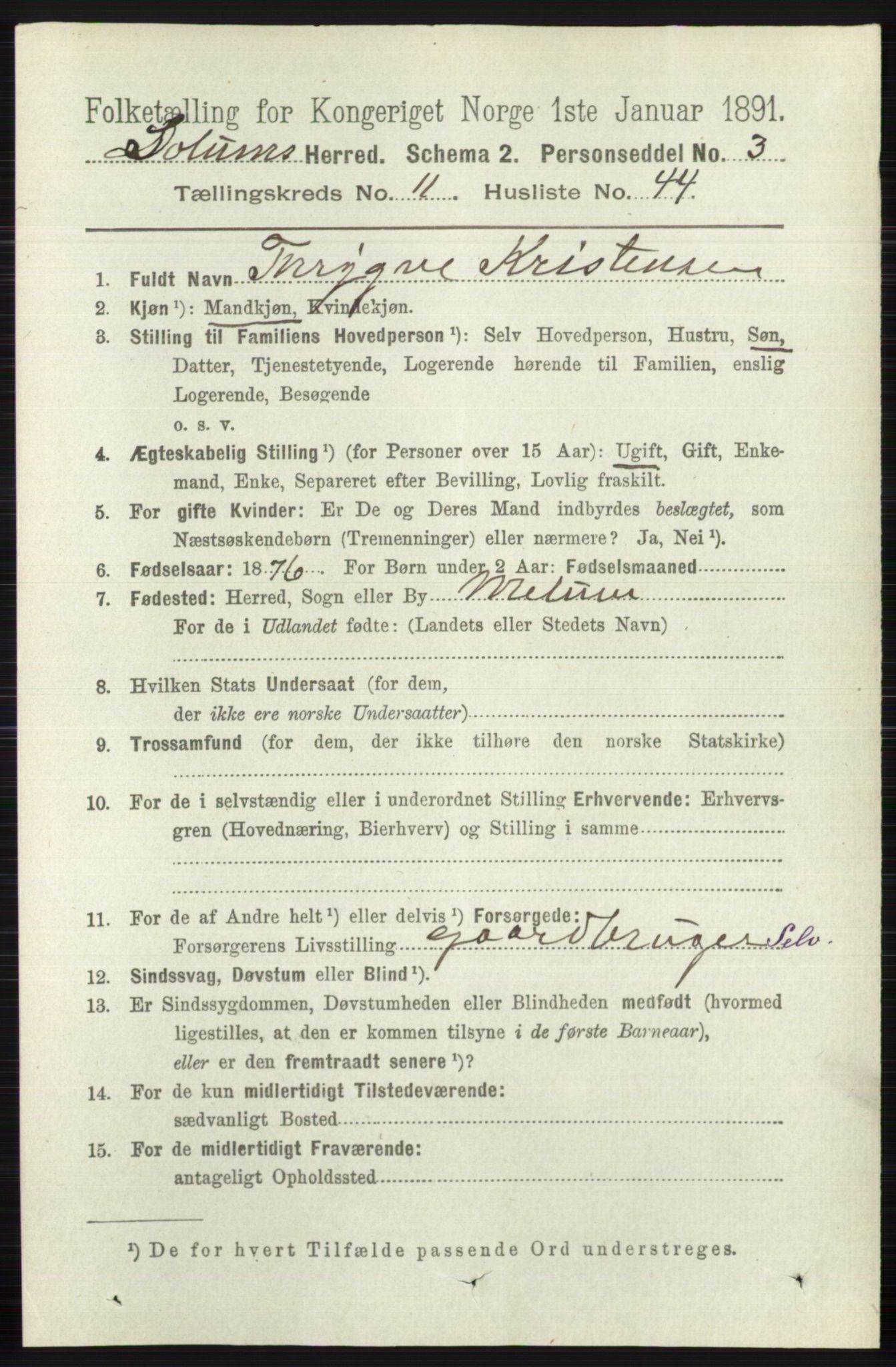 RA, 1891 census for 0818 Solum, 1891, p. 5530