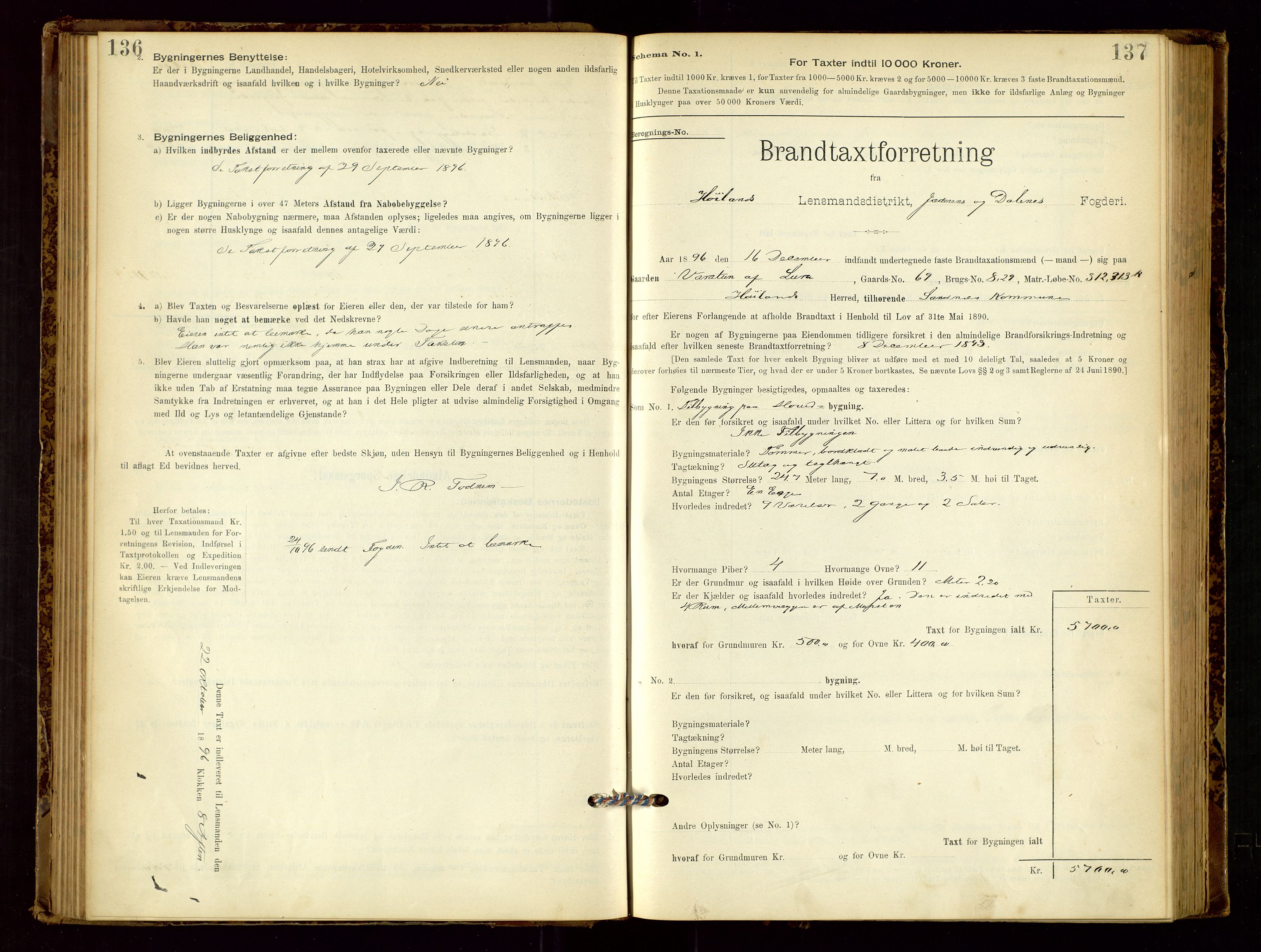 Høyland/Sandnes lensmannskontor, SAST/A-100166/Gob/L0001: "Brandtaxtprotokol", 1890-1913, p. 136-137