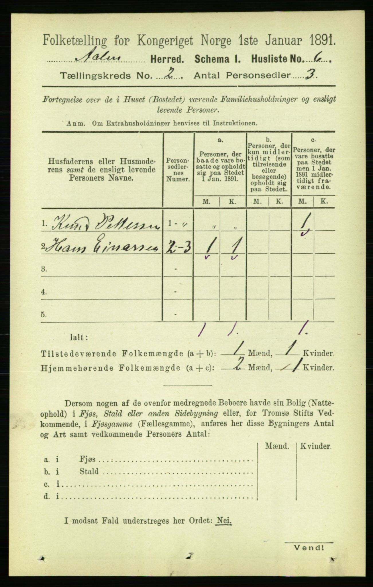 RA, 1891 census for 1644 Ålen, 1891, p. 332