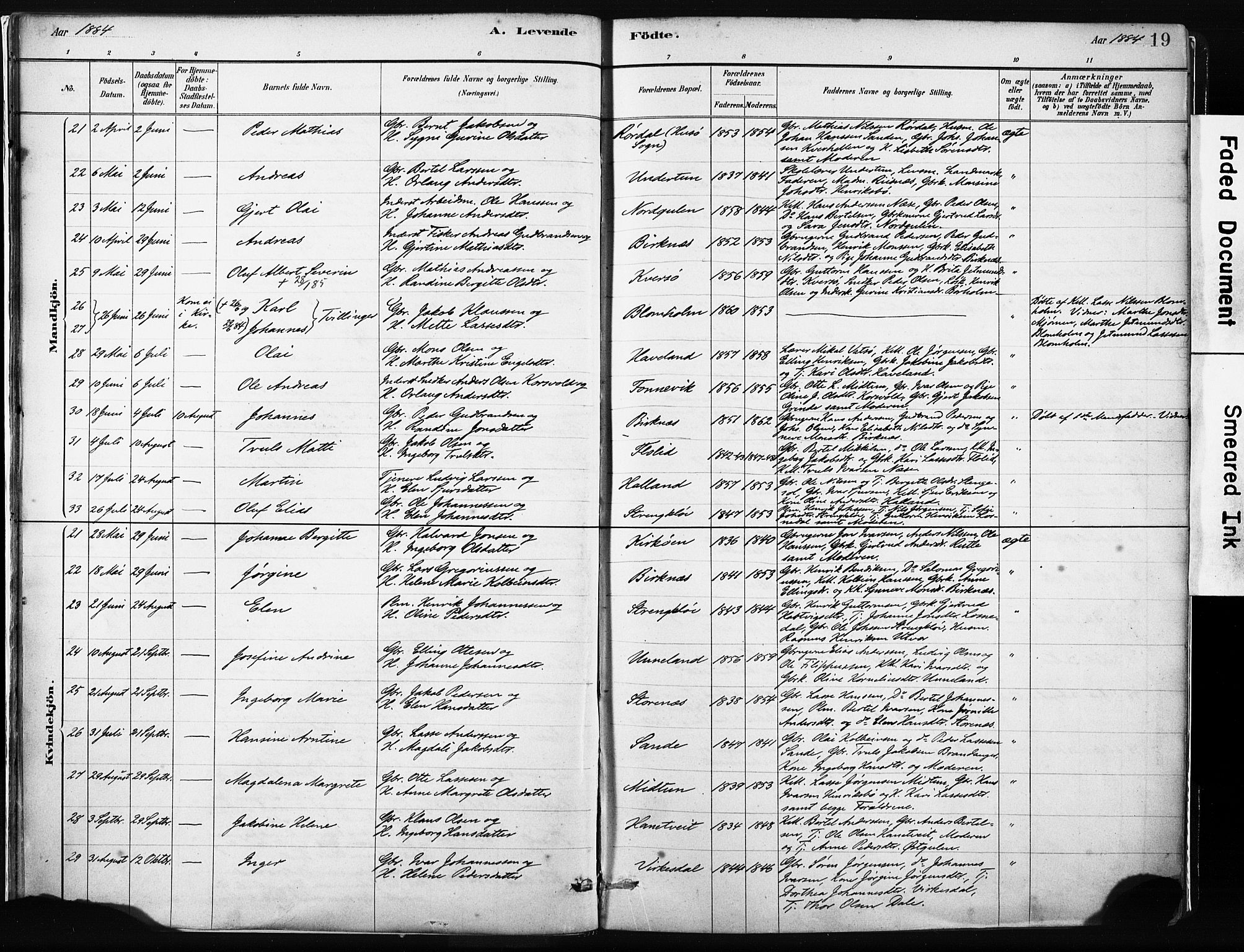 Gulen sokneprestembete, AV/SAB-A-80201/H/Haa/Haab/L0001: Parish register (official) no. B 1, 1881-1905, p. 19