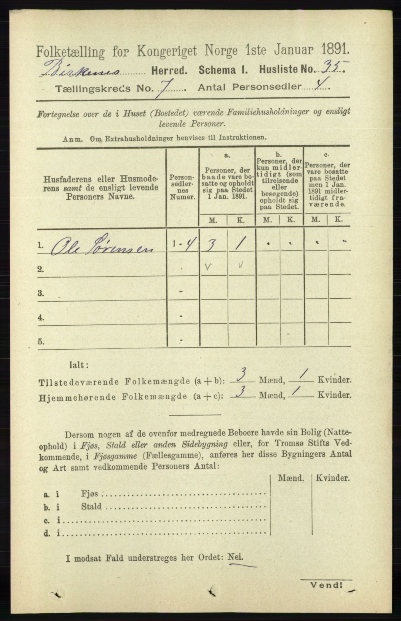 RA, 1891 Census for 0928 Birkenes, 1891, p. 1977