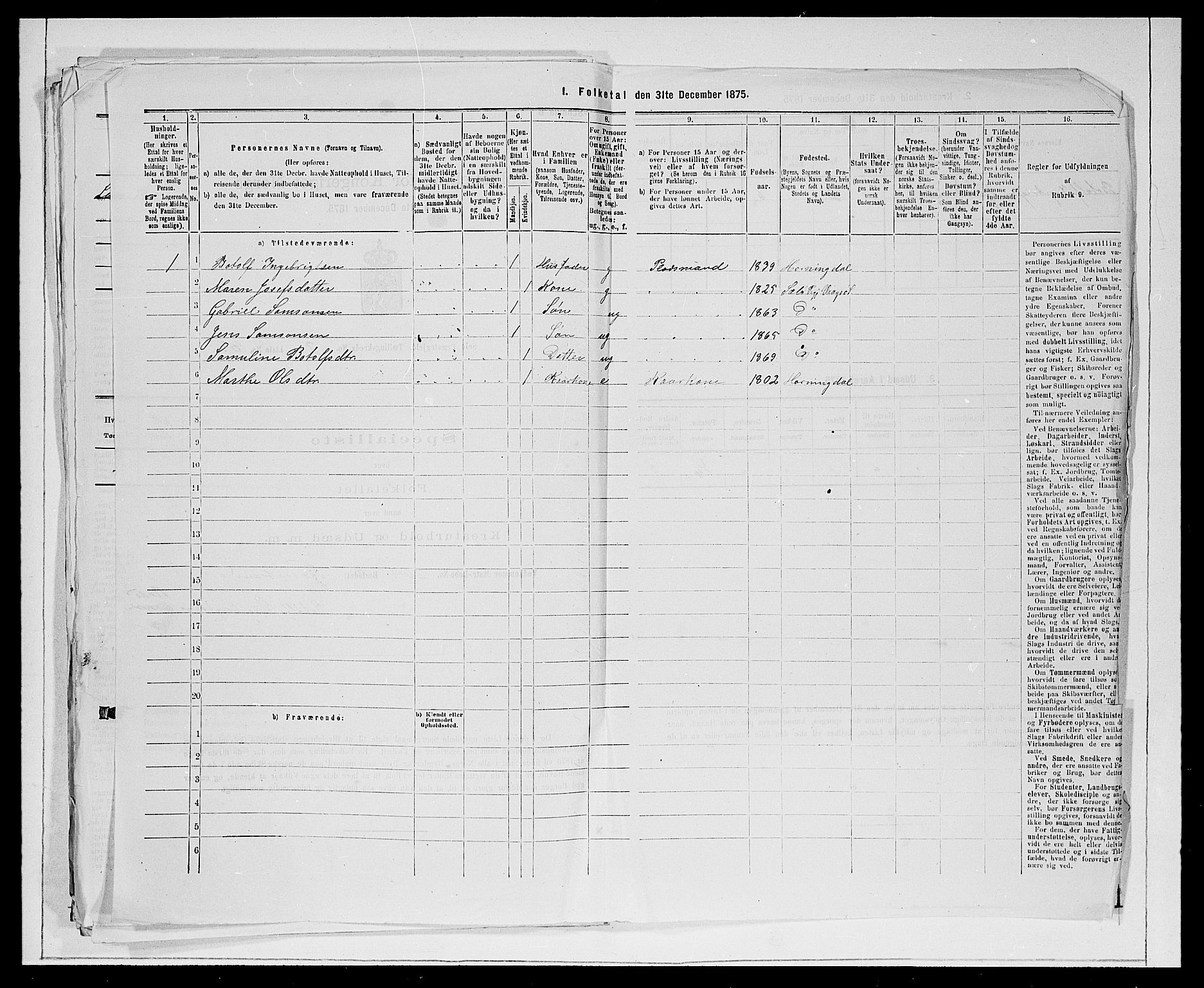 SAB, 1875 Census for 1441P Selje, 1875, p. 372