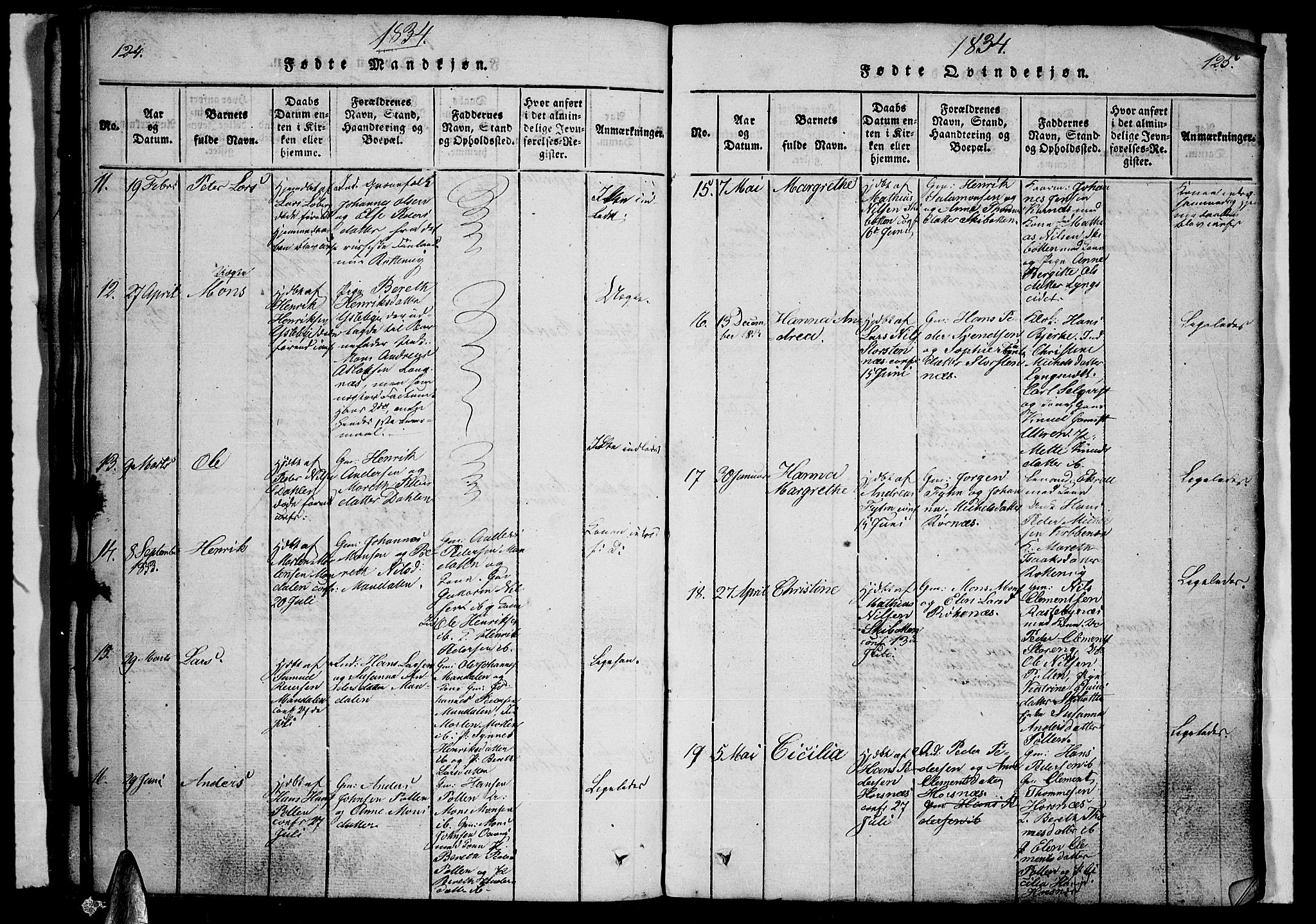 Lyngen sokneprestembete, AV/SATØ-S-1289/H/He/Heb/L0001klokker: Parish register (copy) no. 1, 1826-1838, p. 124-125