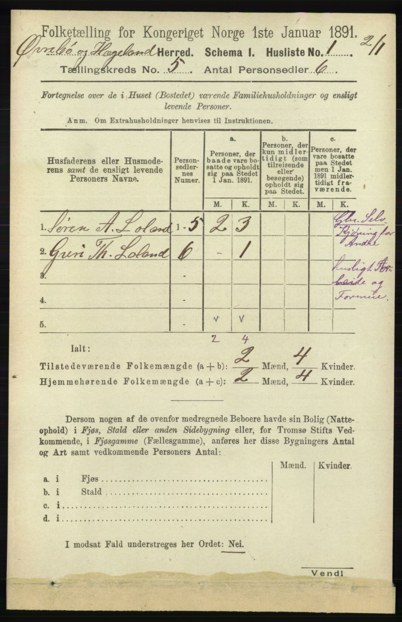 RA, 1891 census for 1016 Øvrebø og Hægeland, 1891, p. 903