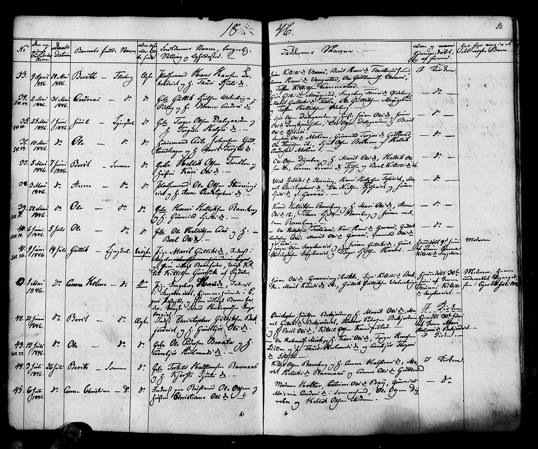 Flesberg kirkebøker, SAKO/A-18/F/Fa/L0006: Parish register (official) no. I 6, 1834-1860, p. 50