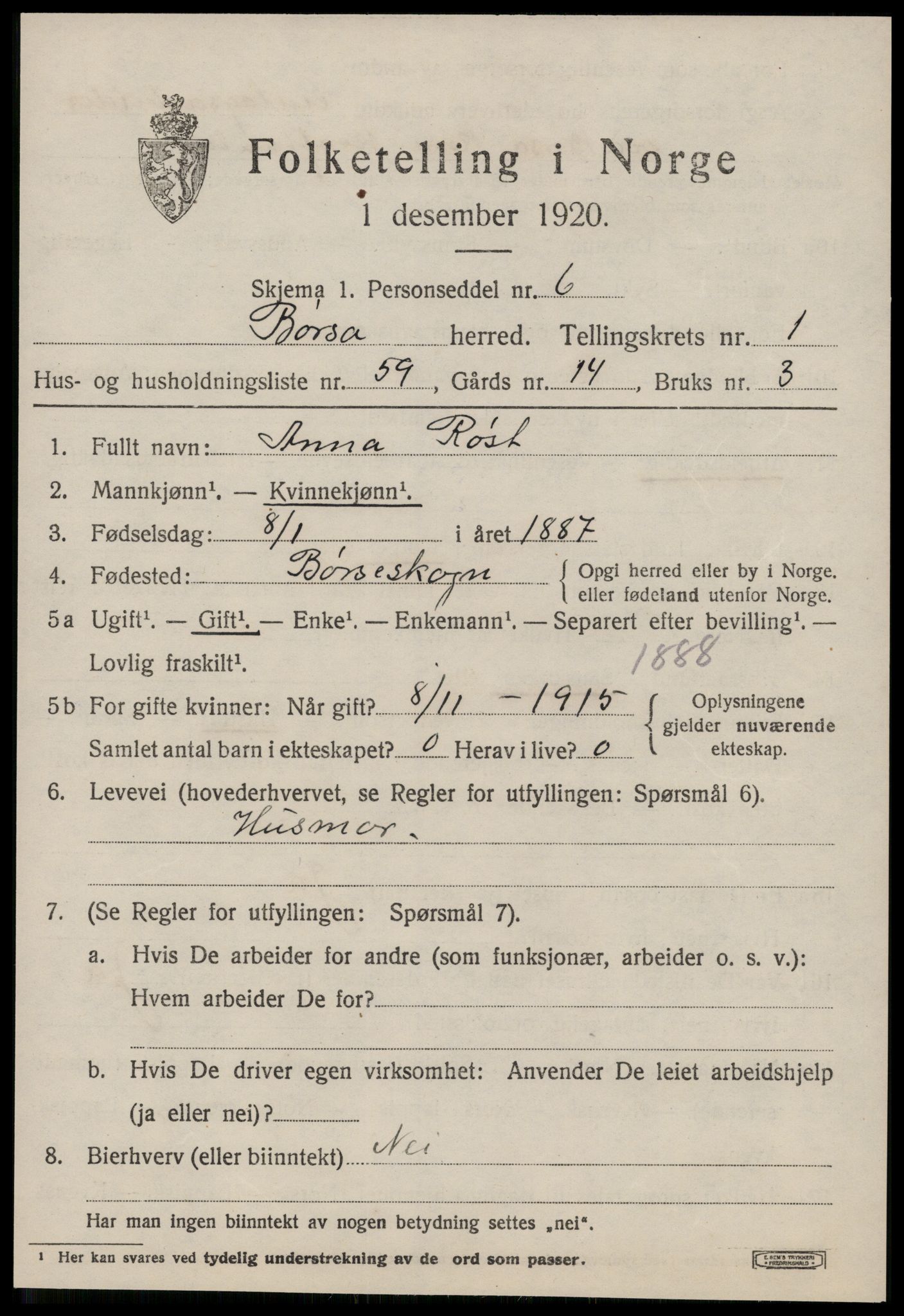 SAT, 1920 census for Børsa, 1920, p. 1233