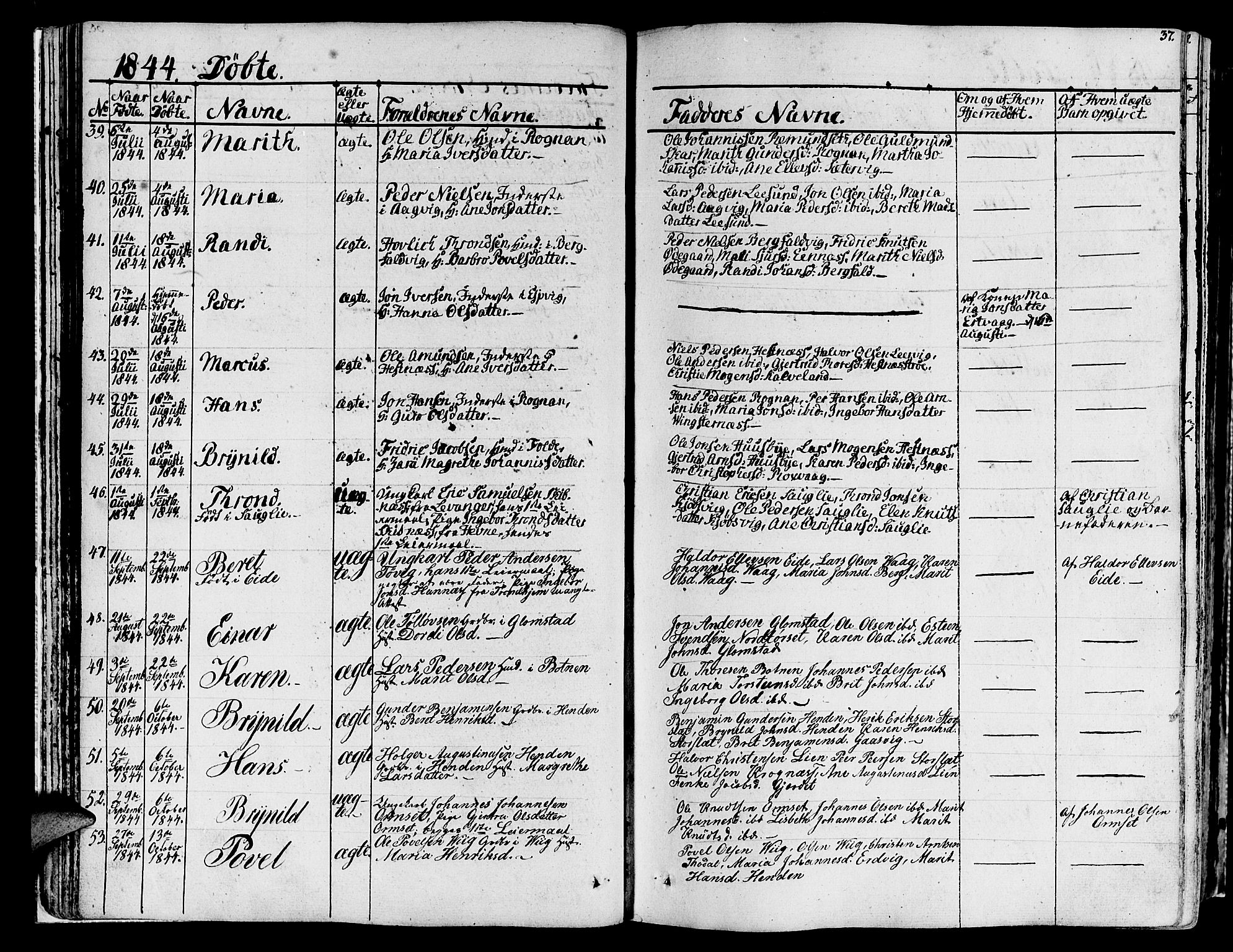 Ministerialprotokoller, klokkerbøker og fødselsregistre - Møre og Romsdal, AV/SAT-A-1454/578/L0904: Parish register (official) no. 578A03, 1836-1858, p. 37