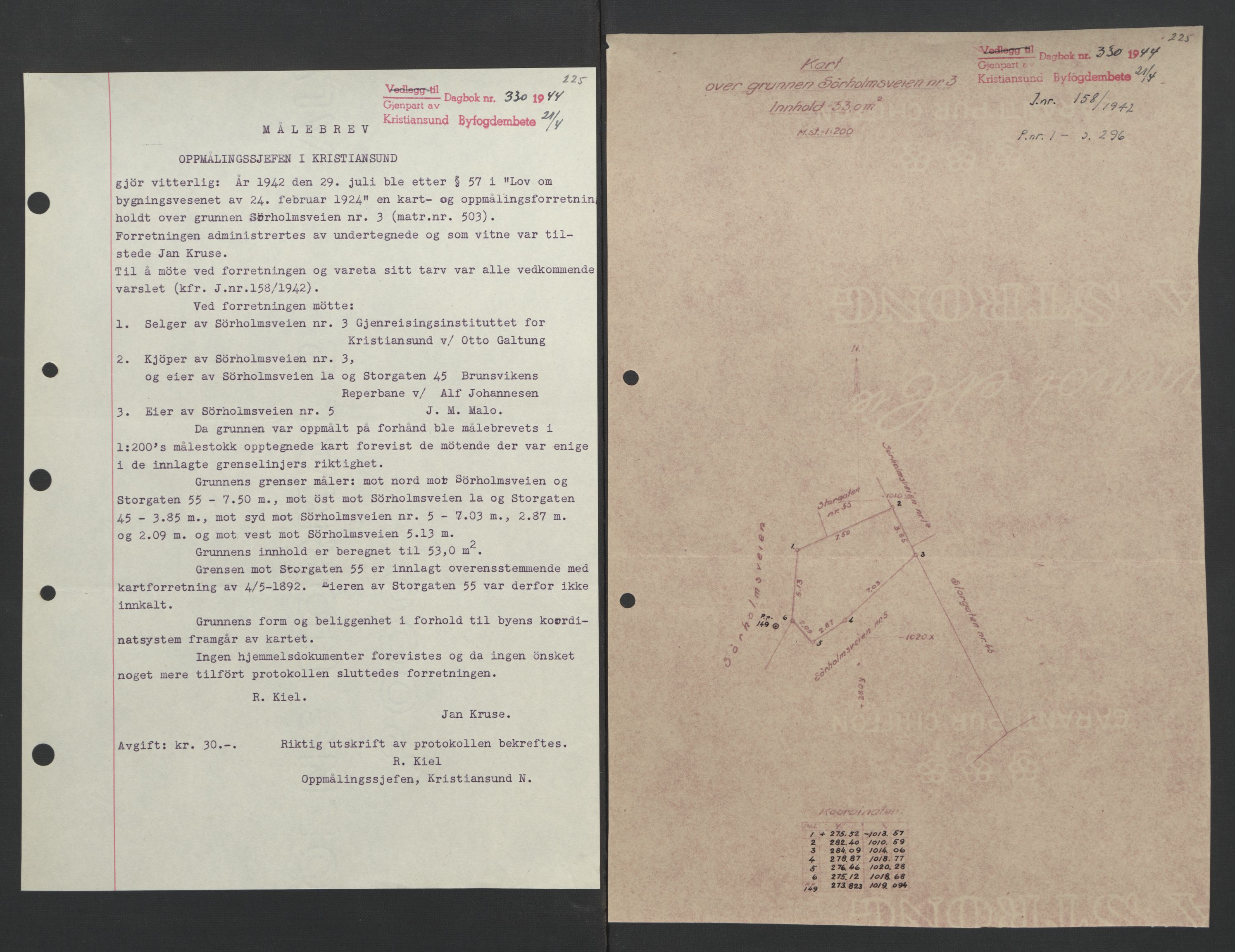 Kristiansund byfogd, AV/SAT-A-4587/A/27: Mortgage book no. 37, 1942-1945, Diary no: : 330/1944