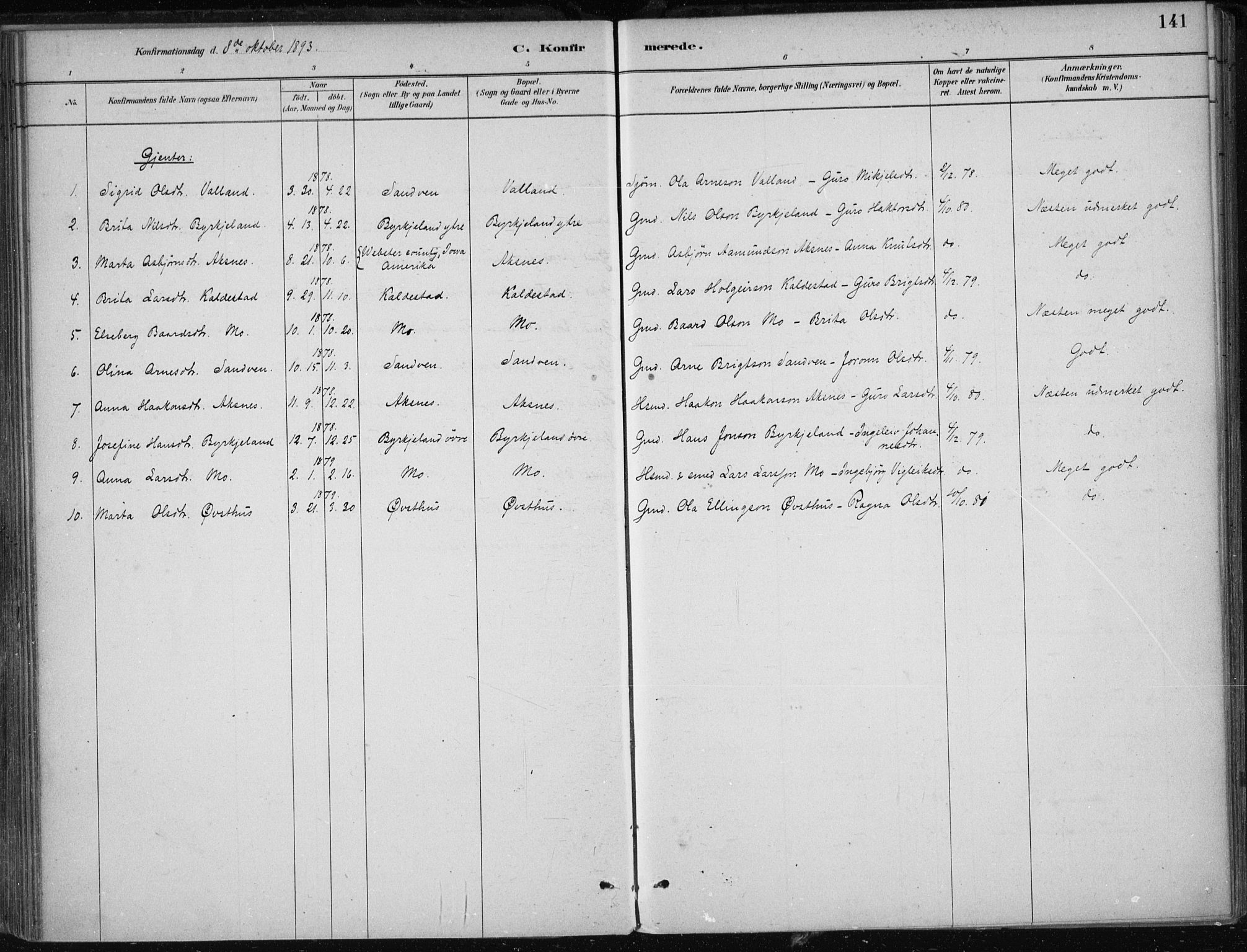 Kvam sokneprestembete, SAB/A-76201/H/Haa: Parish register (official) no. B  1, 1880-1908, p. 141