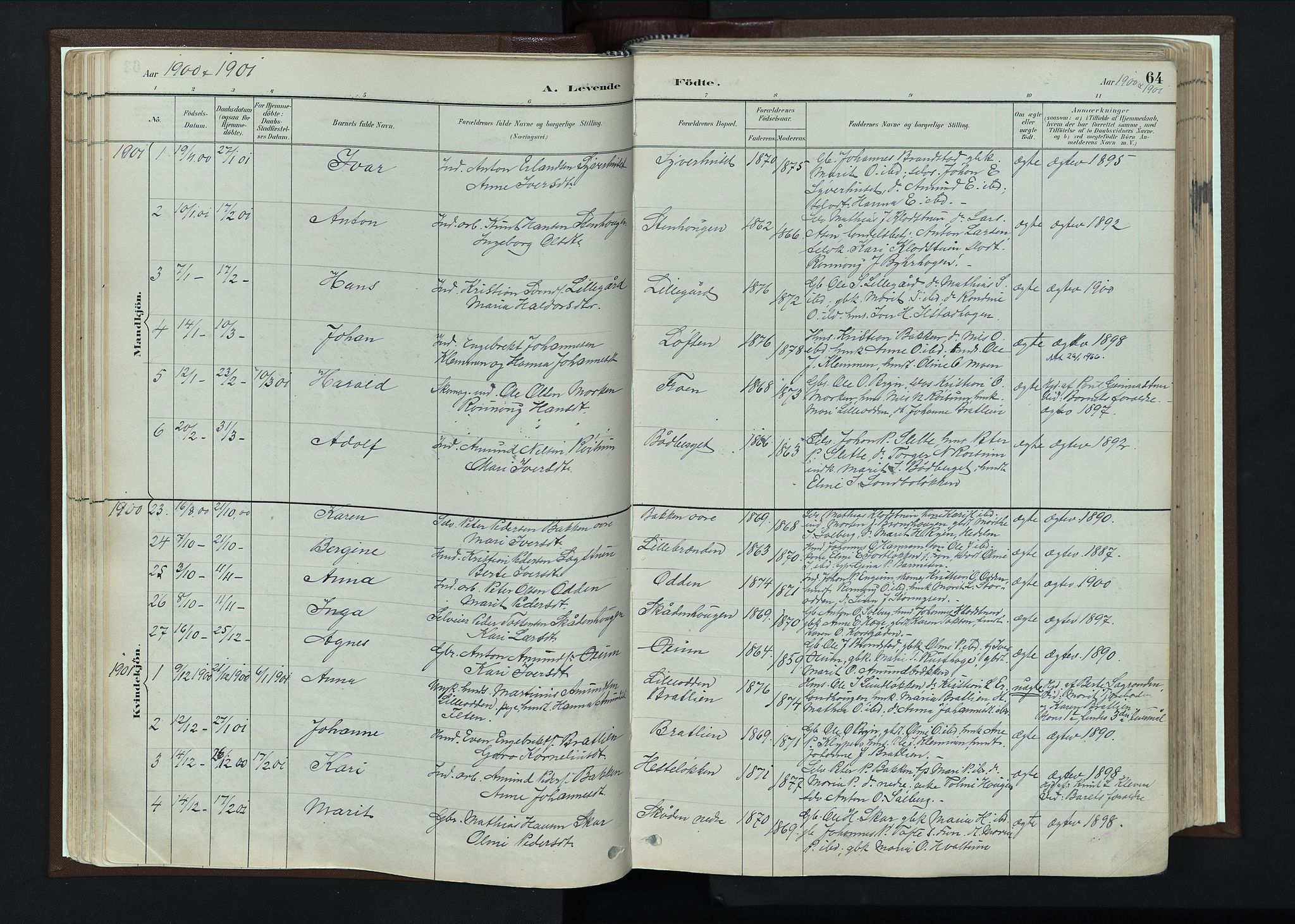 Nord-Fron prestekontor, SAH/PREST-080/H/Ha/Haa/L0004: Parish register (official) no. 4, 1884-1914, p. 64