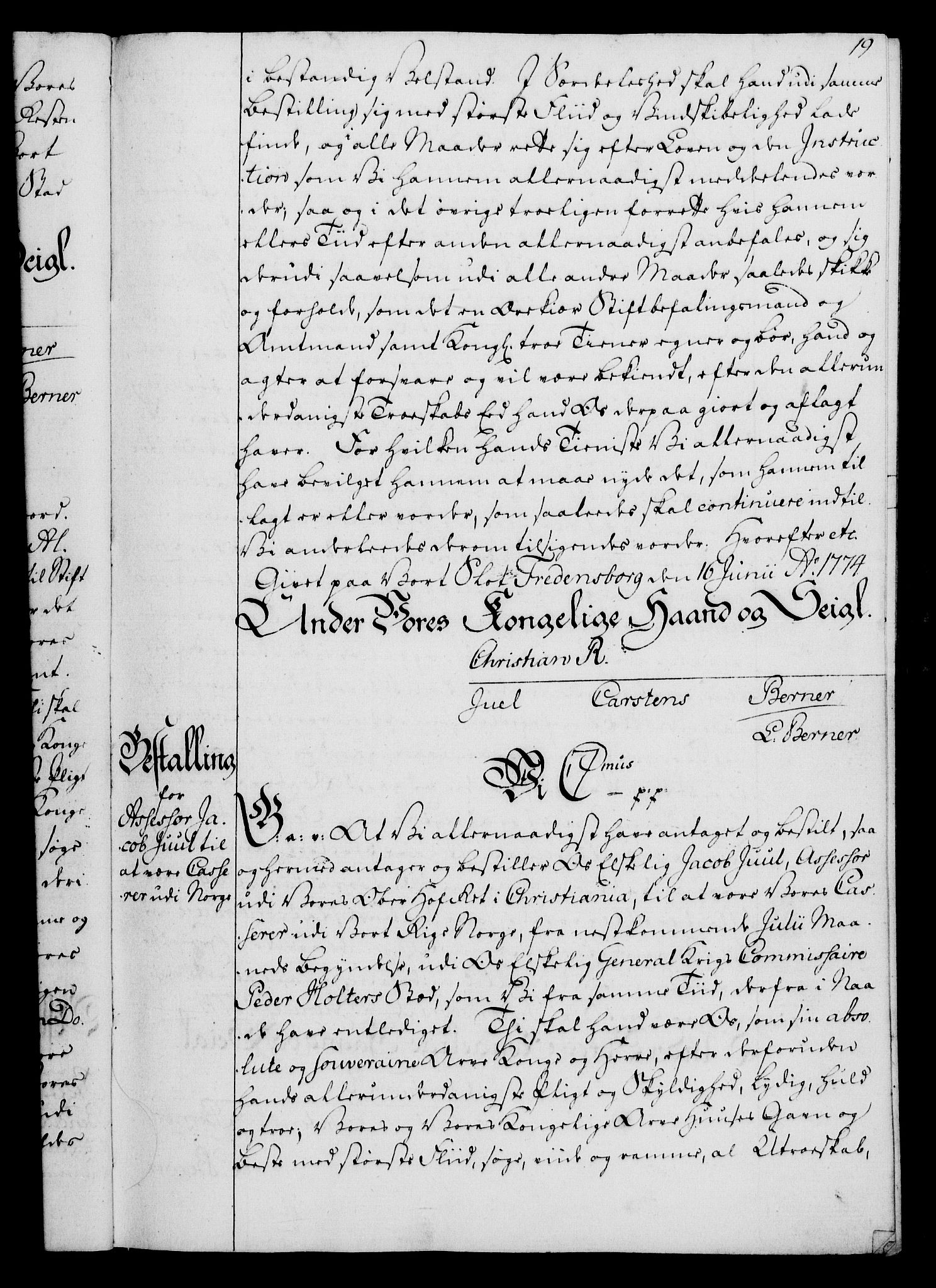 Rentekammeret, Kammerkanselliet, AV/RA-EA-3111/G/Gg/Gge/L0006: Norsk bestallingsprotokoll med register (merket RK 53.30), 1773-1814, p. 19