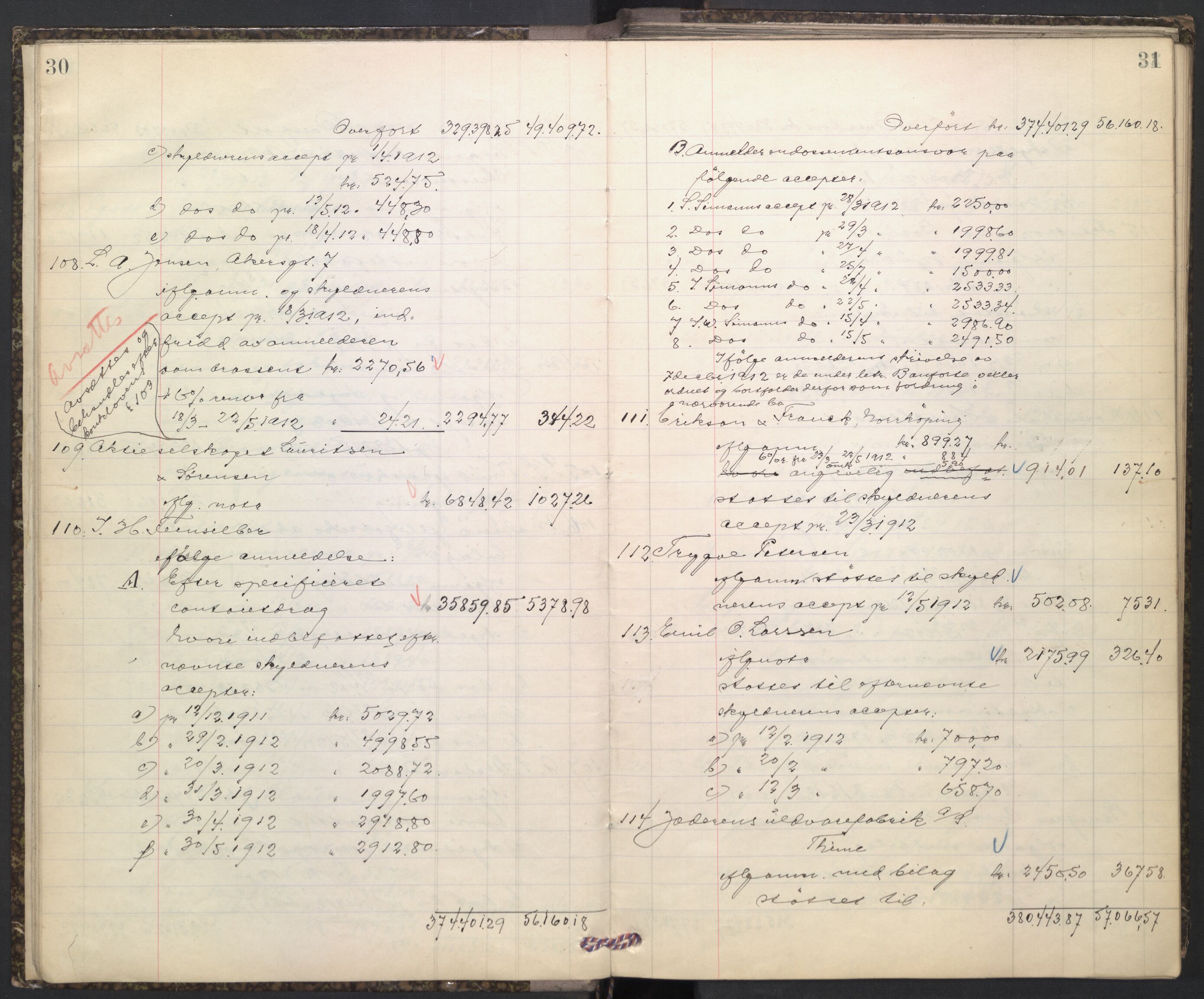 Oslo skifterett, AV/SAO-A-10383/H/Hd/Hdd/L0005: Skifteutlodningsprotokoll for konkursbo, 1913-1915, p. 30-31