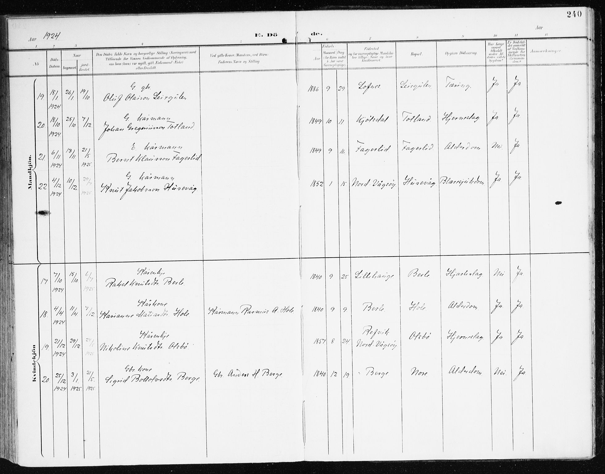 Davik sokneprestembete, SAB/A-79701/H/Haa/Haad/L0002: Parish register (official) no. D 2, 1901-1930, p. 240