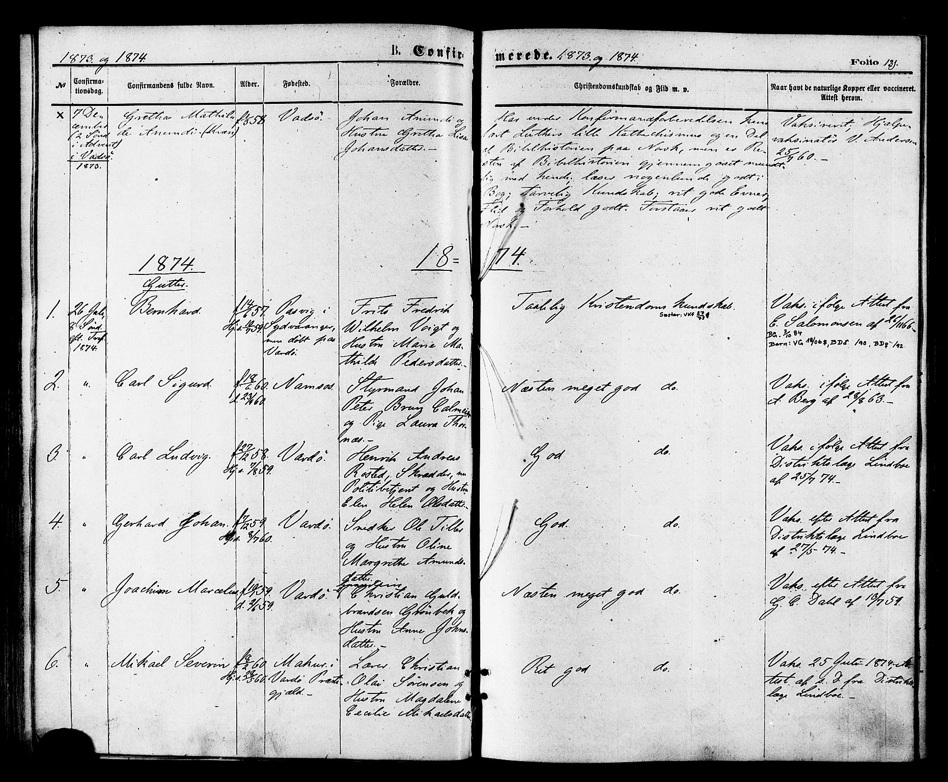 Vardø sokneprestkontor, SATØ/S-1332/H/Ha/L0005kirke: Parish register (official) no. 5, 1872-1878, p. 131