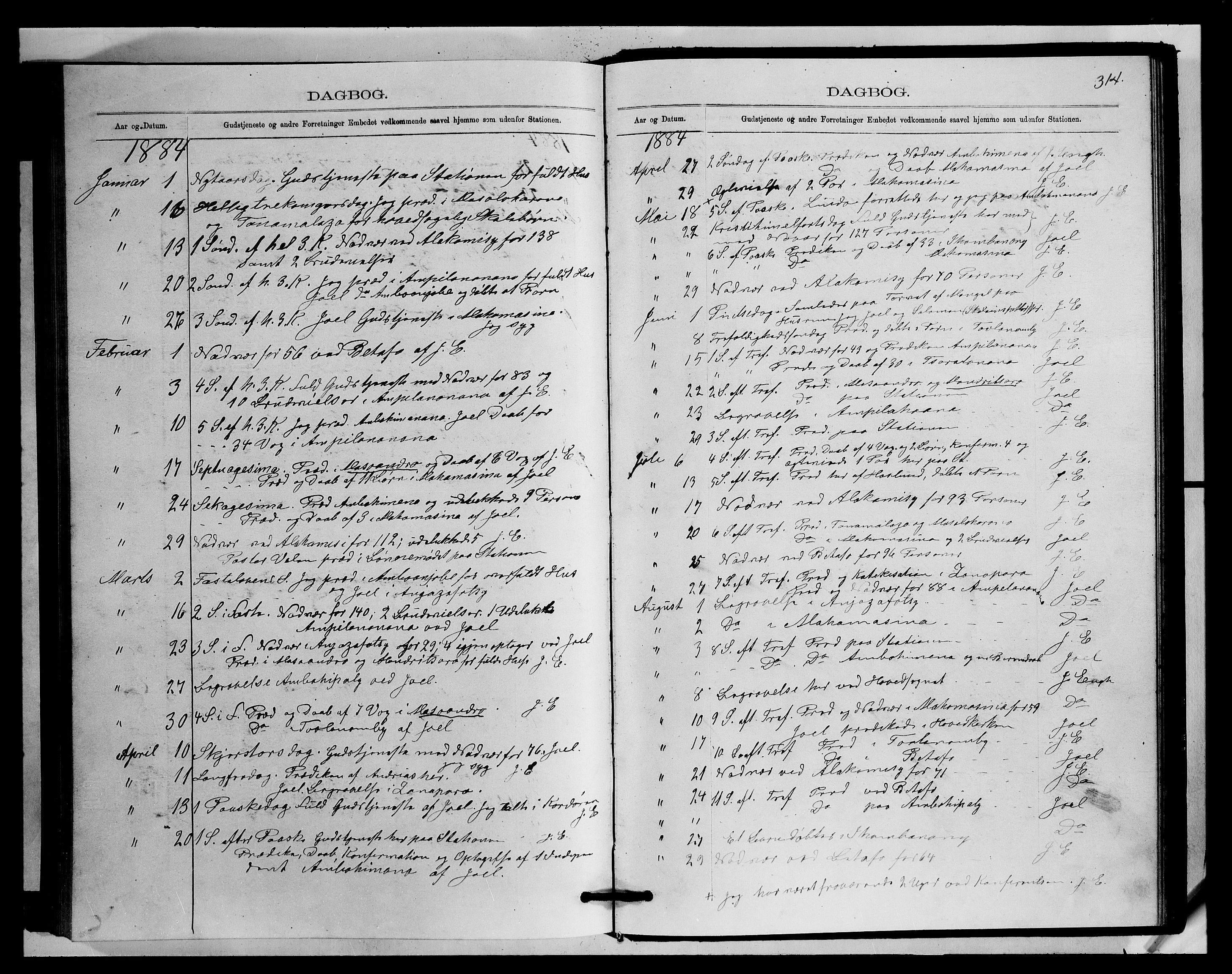 Archives FLM/NMS, Madagaskar, VID/MA-A-1163/D/Db/L0270: Parish register (official) no. 2, 1883-1886, p. 314