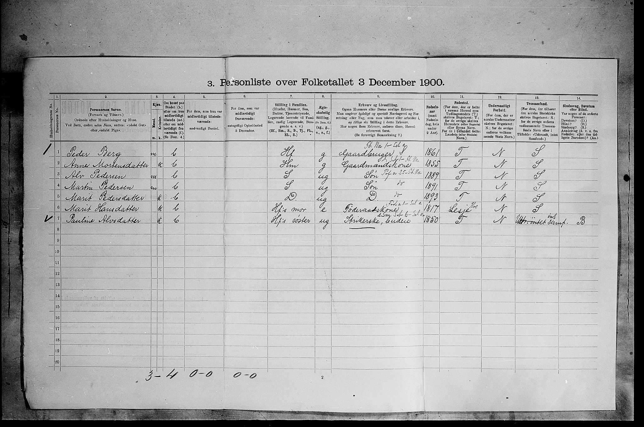 SAH, 1900 census for Dovre, 1900, p. 25