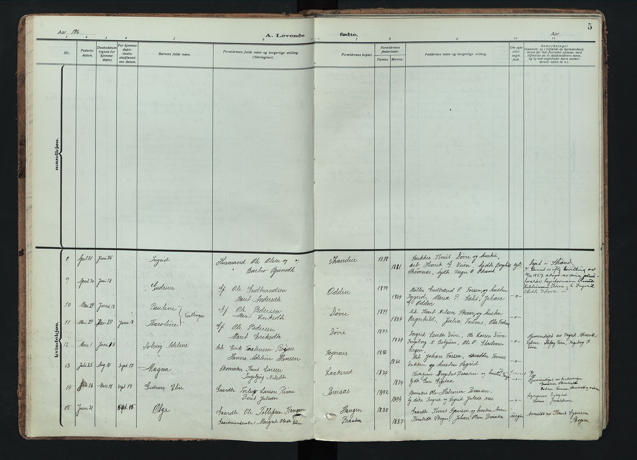 Nord-Aurdal prestekontor, AV/SAH-PREST-132/H/Ha/Haa/L0018: Parish register (official) no. 18, 1915-1935, p. 5