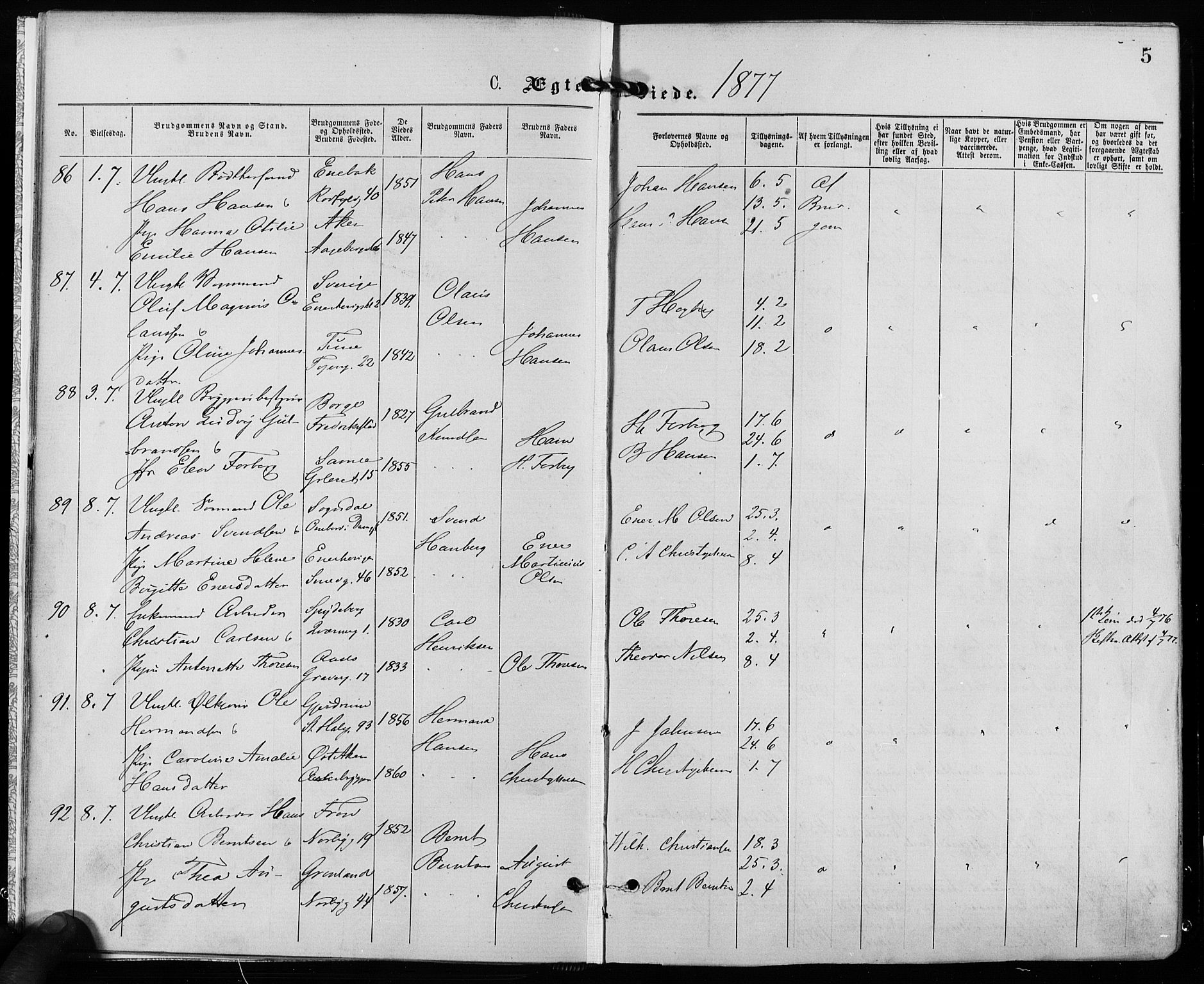 Grønland prestekontor Kirkebøker, AV/SAO-A-10848/F/Fa/L0006: Parish register (official) no. 6, 1877-1886, p. 5