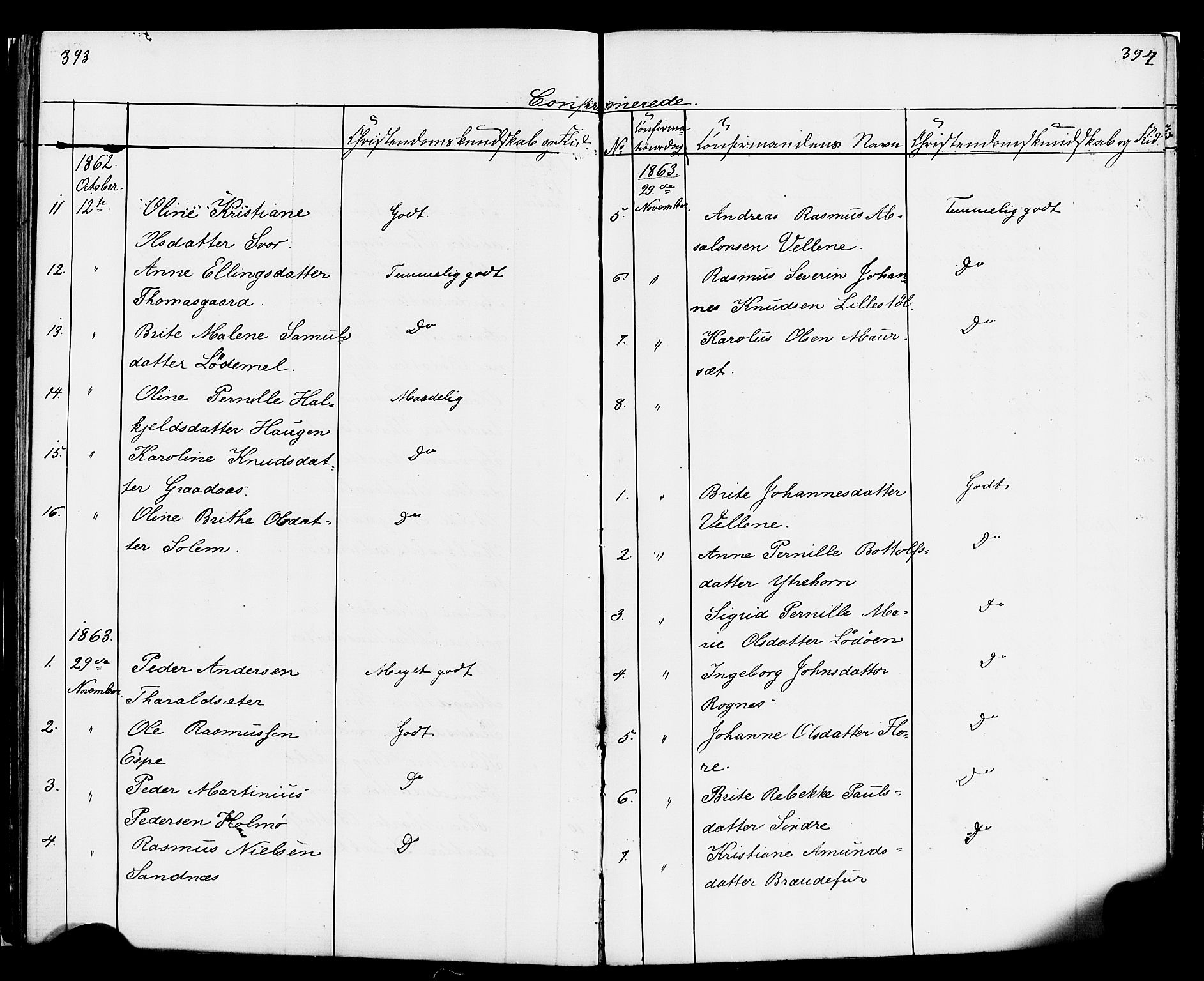 Hornindal sokneprestembete, SAB/A-82401/H/Haa/Haaa/L0001: Parish register (official) no. A 1, 1837-1866, p. 394-395