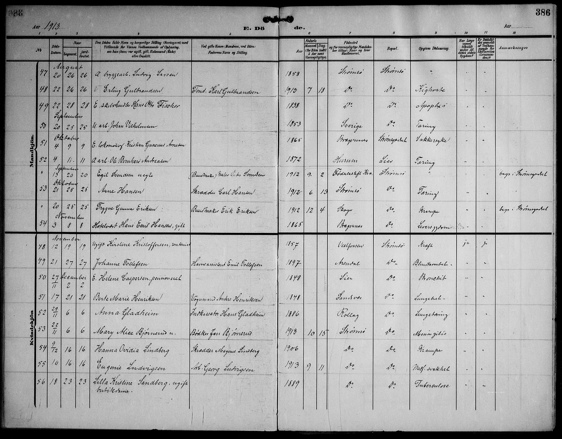 Strømsø kirkebøker, AV/SAKO-A-246/F/Fa/L0026: Parish register (official) no. I 26, 1905-1914, p. 386