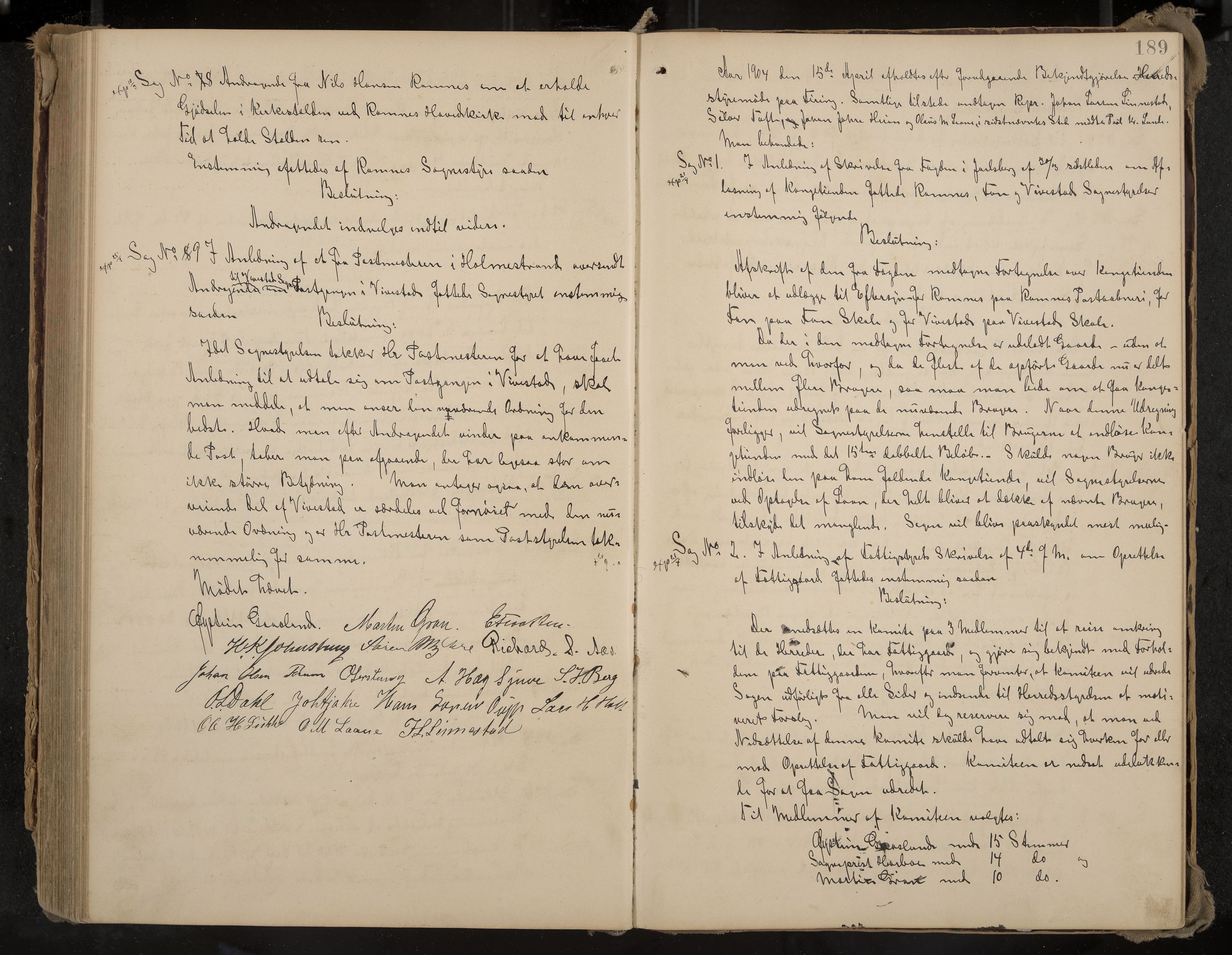 Ramnes formannskap og sentraladministrasjon, IKAK/0718021/A/Aa/L0004: Møtebok, 1892-1907, p. 189