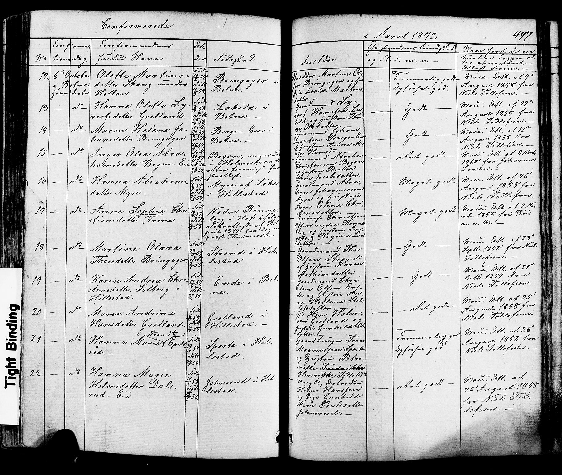 Botne kirkebøker, AV/SAKO-A-340/F/Fa/L0006: Parish register (official) no. I 6, 1836-1877, p. 497