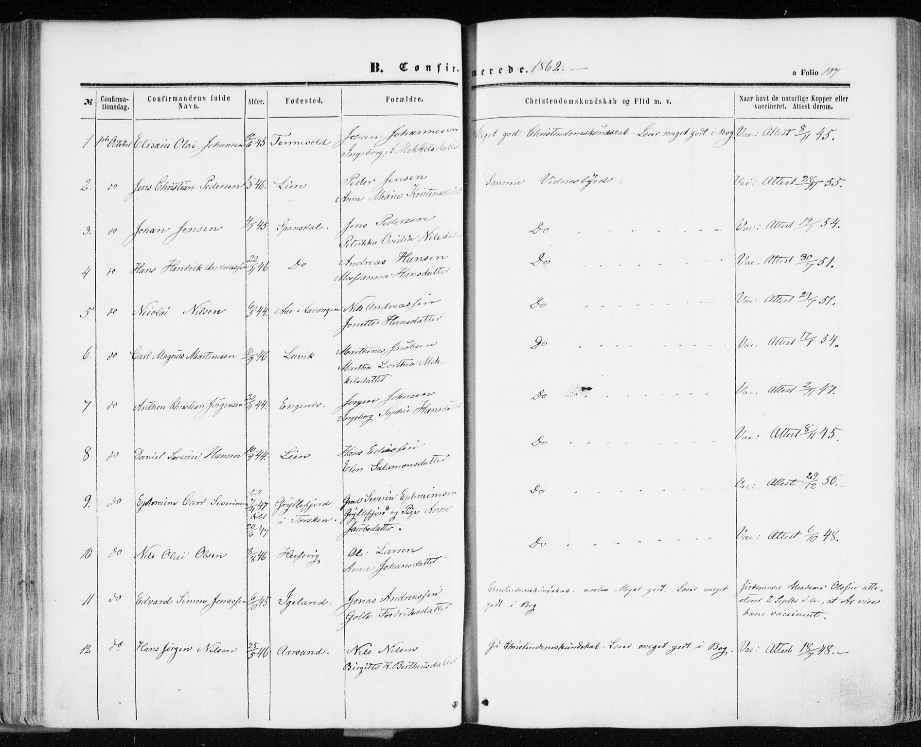 Ibestad sokneprestembete, AV/SATØ-S-0077/H/Ha/Haa/L0009kirke: Parish register (official) no. 9, 1859-1868, p. 197