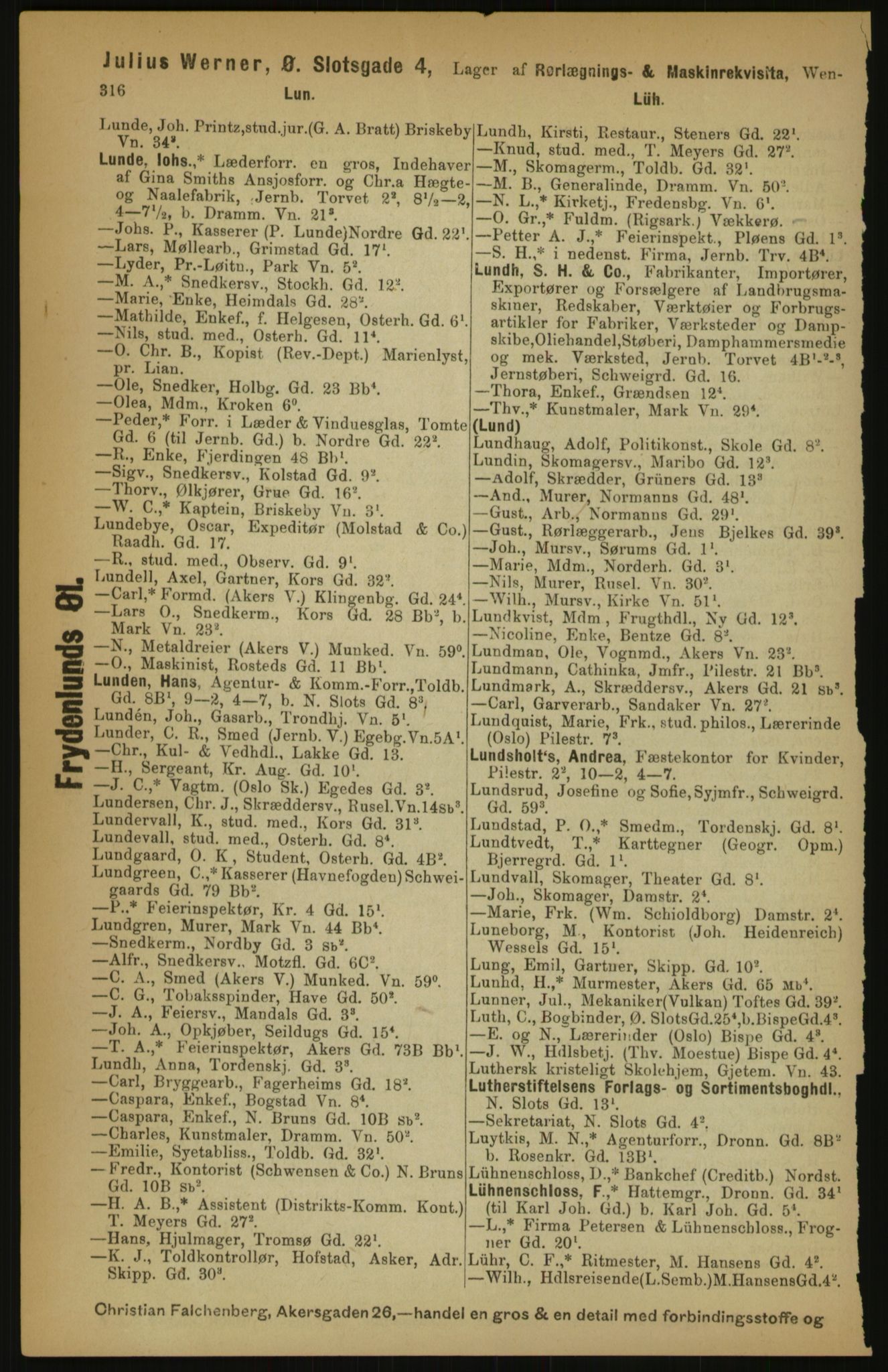 Kristiania/Oslo adressebok, PUBL/-, 1891, p. 316