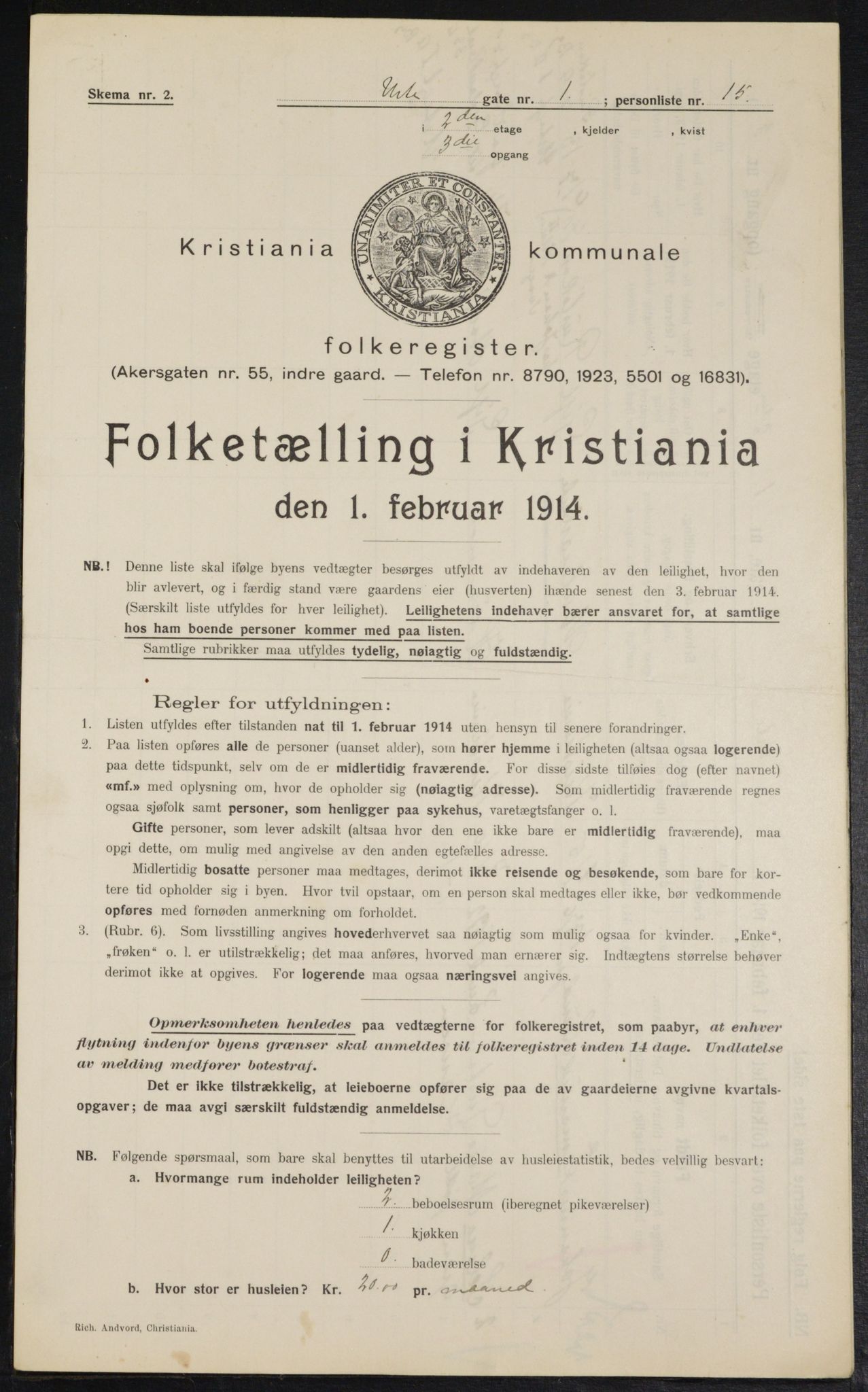 OBA, Municipal Census 1914 for Kristiania, 1914, p. 121568