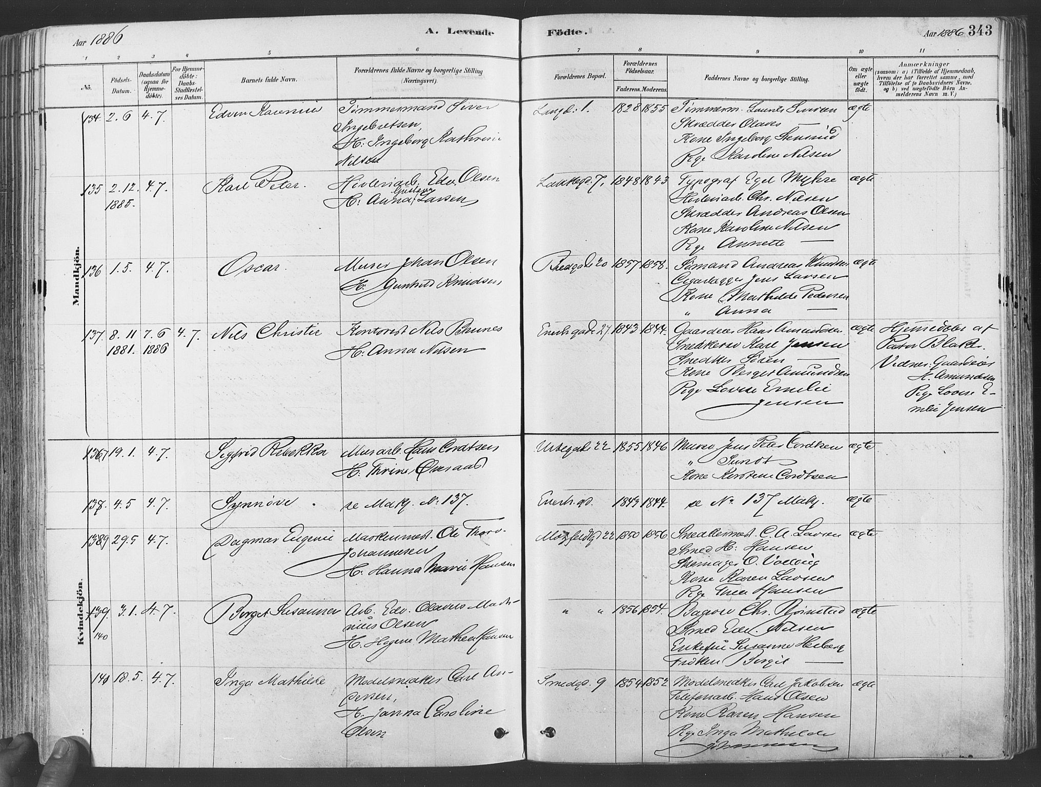 Grønland prestekontor Kirkebøker, SAO/A-10848/F/Fa/L0007: Parish register (official) no. 7, 1878-1888, p. 343
