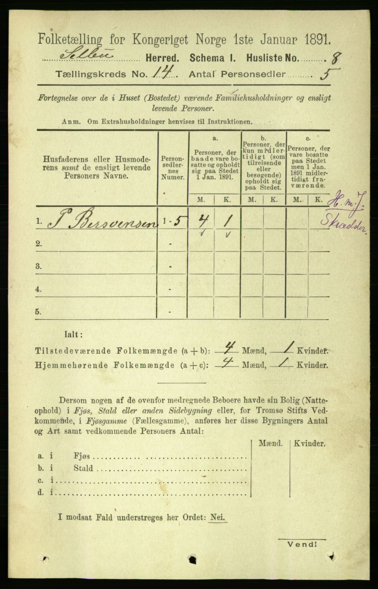 RA, 1891 census for 1664 Selbu, 1891, p. 5023