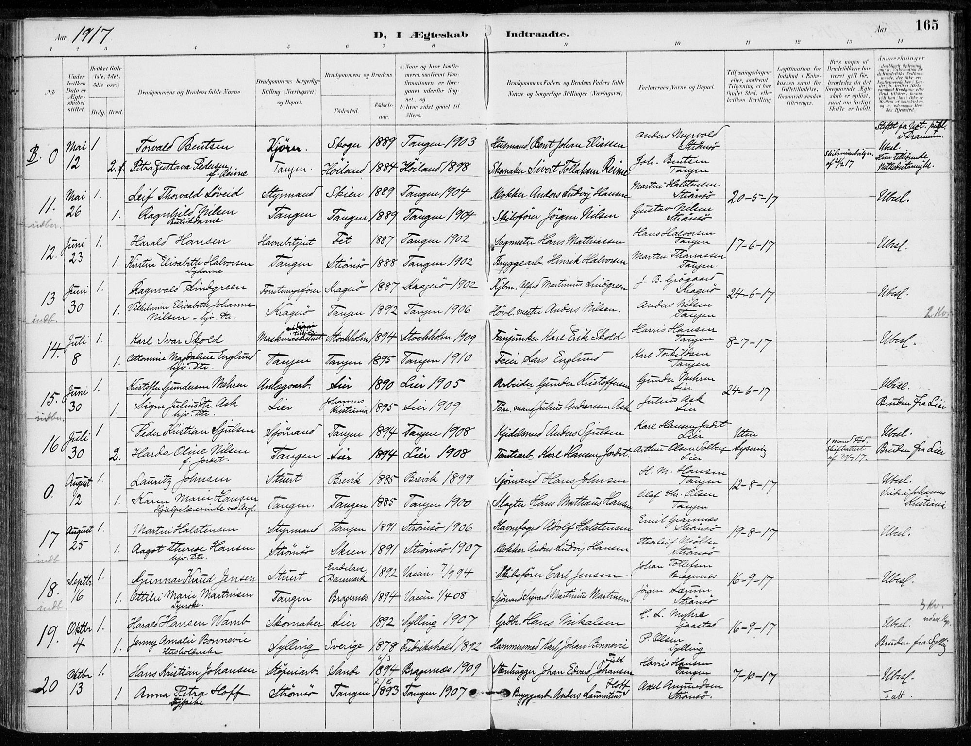 Strømsø kirkebøker, AV/SAKO-A-246/F/Fb/L0007: Parish register (official) no. II 7, 1887-1928, p. 165