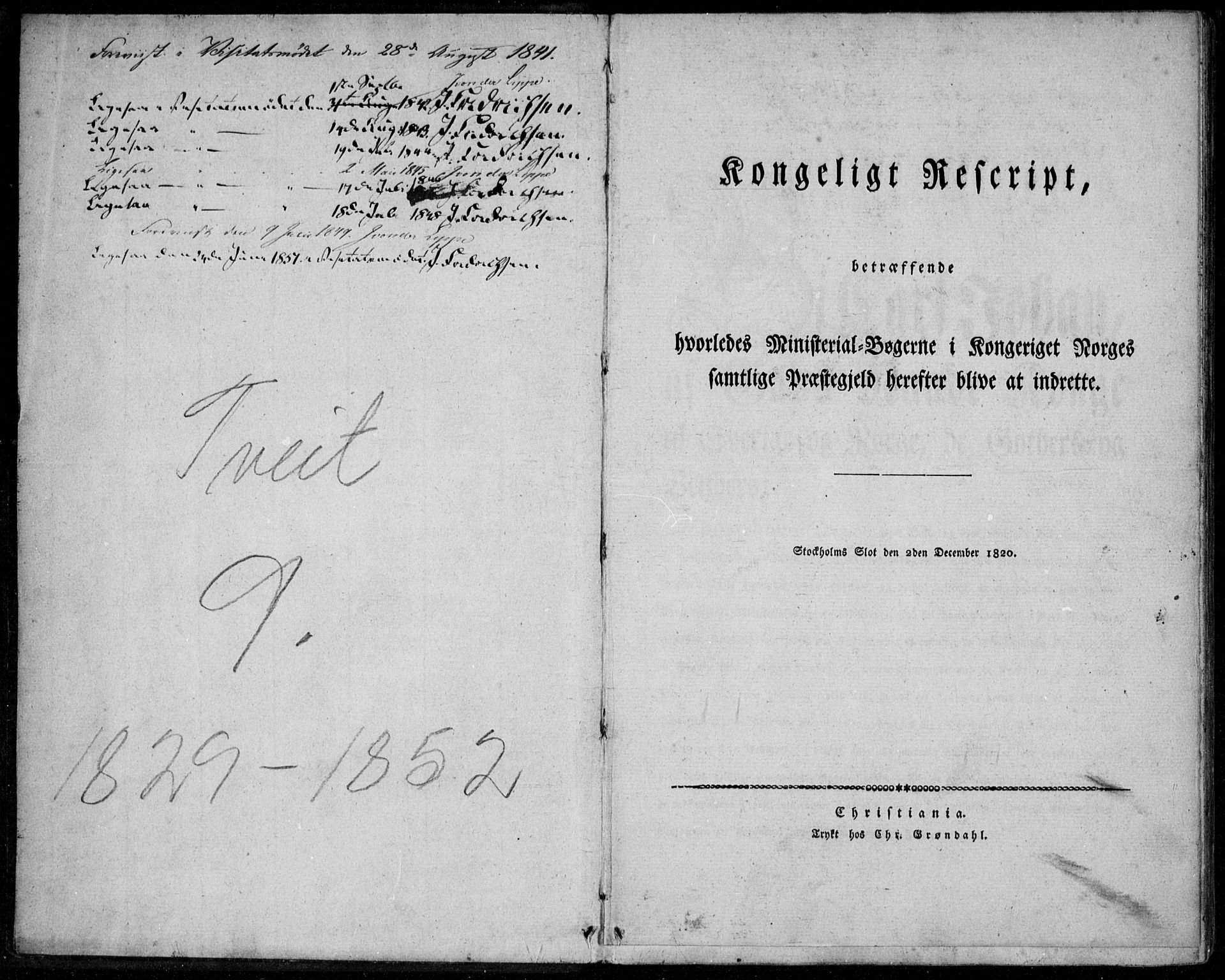 Tveit sokneprestkontor, SAK/1111-0043/F/Fa/L0003: Parish register (official) no. A 3, 1829-1852