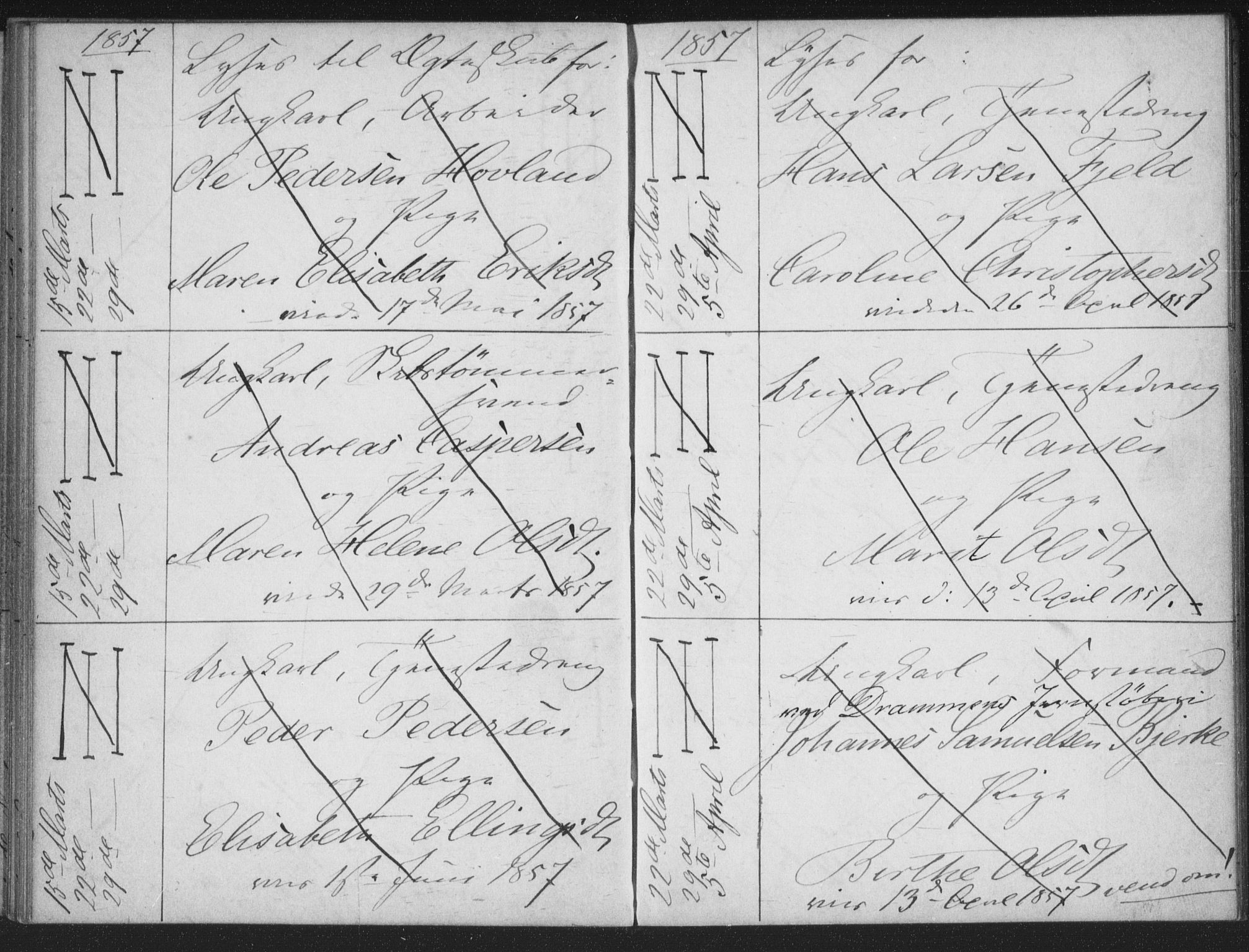 Bragernes kirkebøker, AV/SAKO-A-6/H/Ha/L0003: Banns register no. 3, 1854-1859