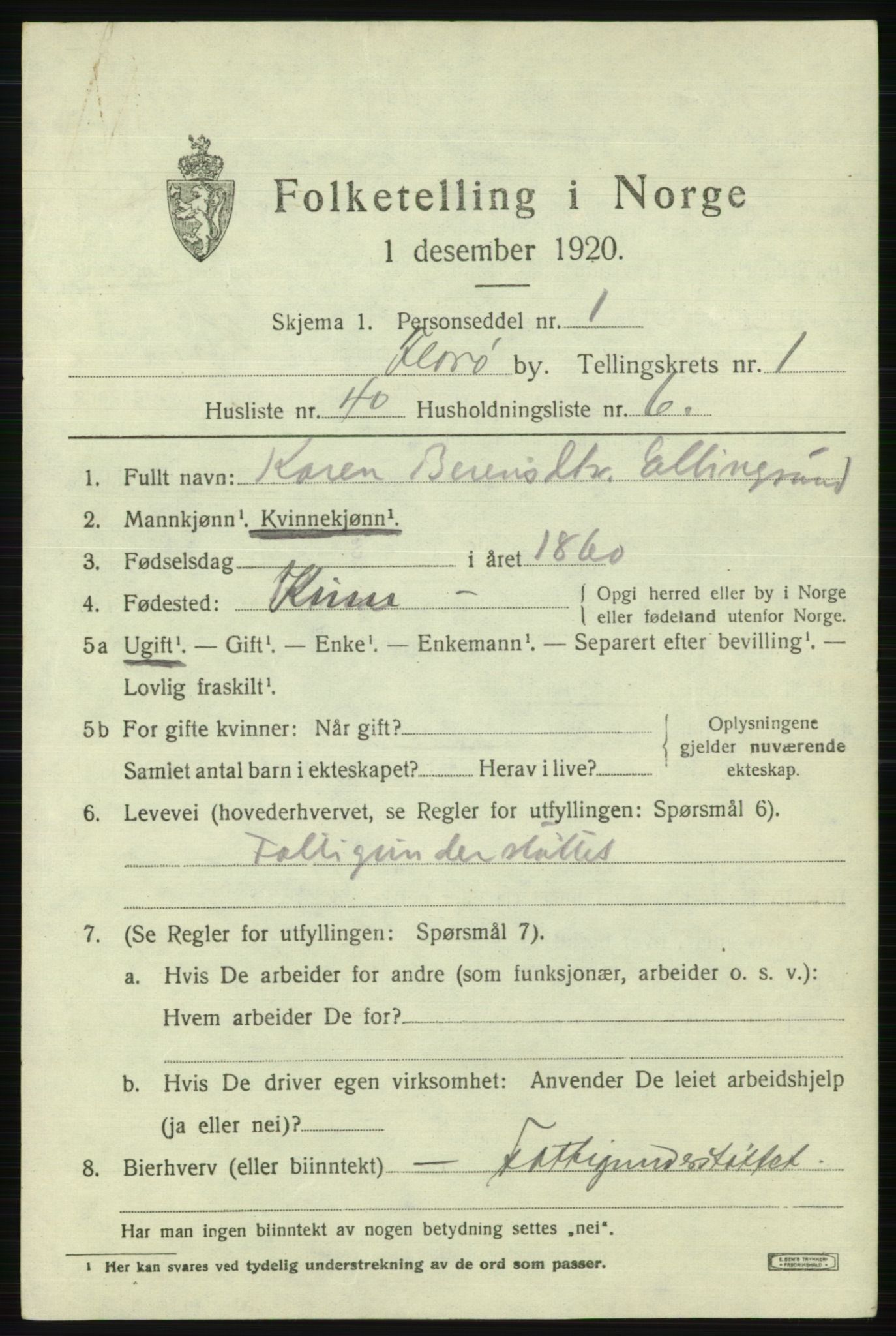 SAB, 1920 census for Florø, 1920, p. 1918