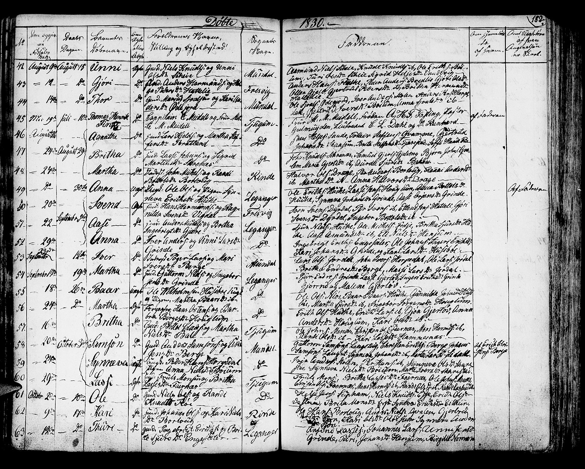 Leikanger sokneprestembete, AV/SAB-A-81001/H/Haa/Haaa/L0006: Parish register (official) no. A 6, 1810-1838, p. 182