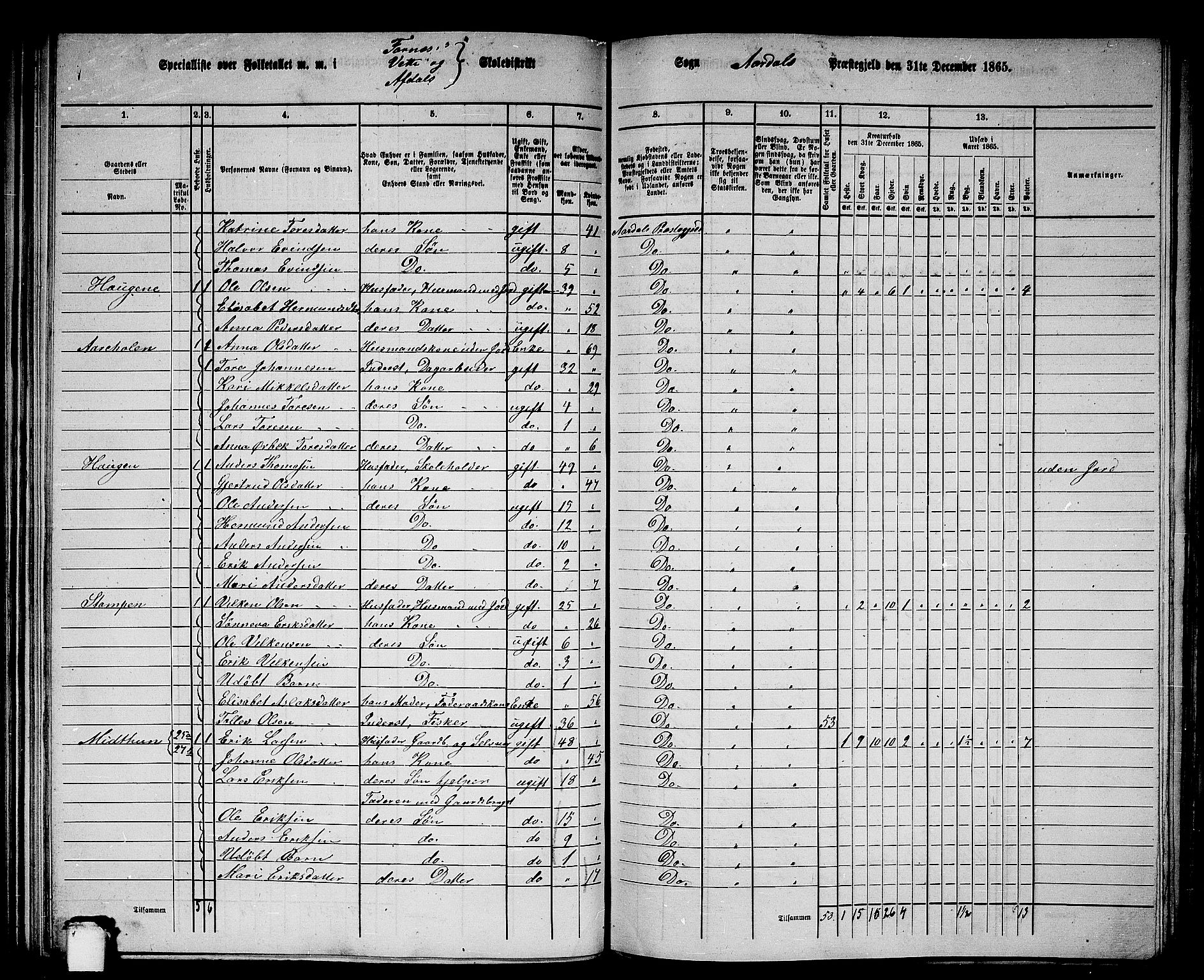 RA, 1865 census for Årdal, 1865, p. 75