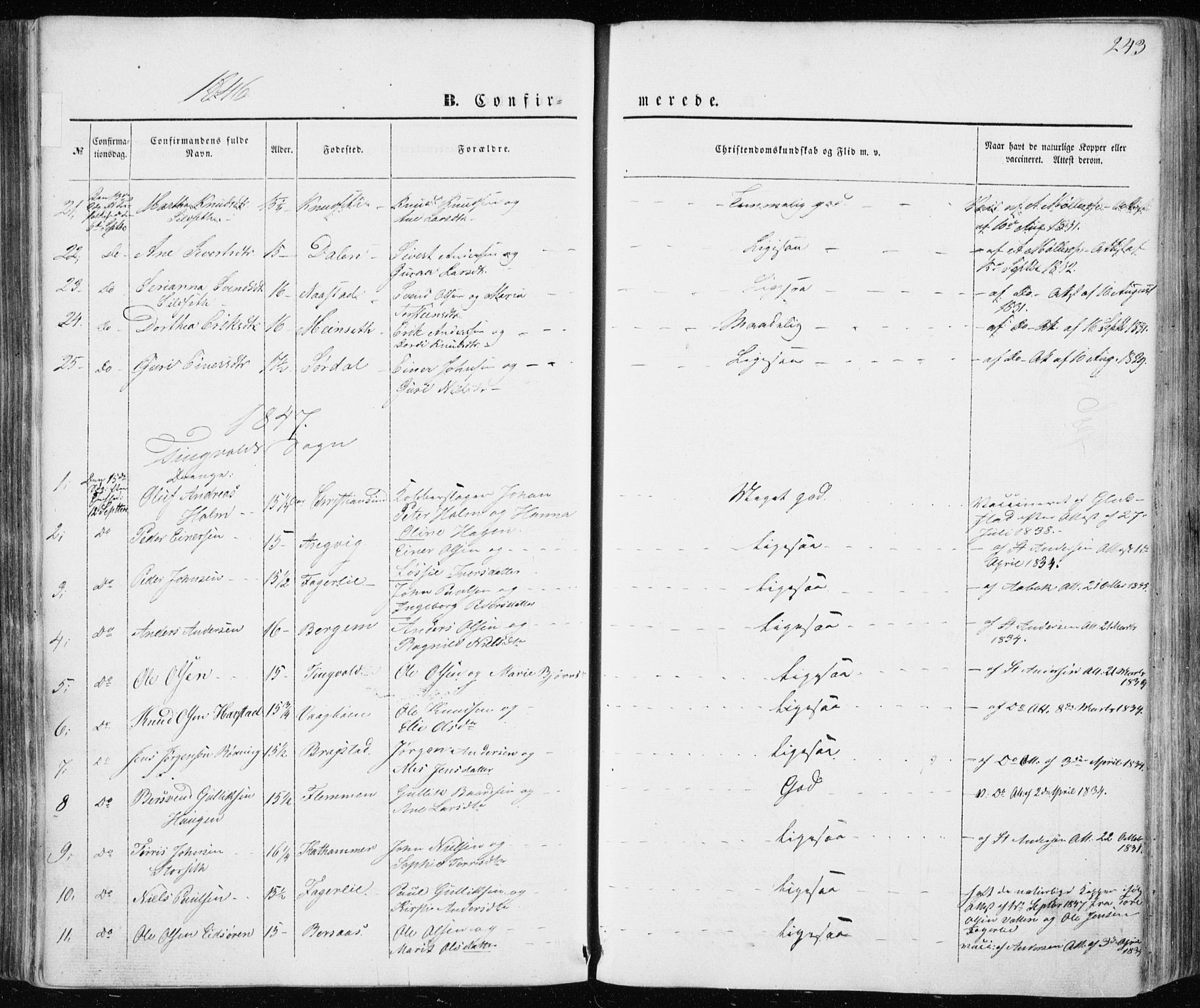 Ministerialprotokoller, klokkerbøker og fødselsregistre - Møre og Romsdal, AV/SAT-A-1454/586/L0984: Parish register (official) no. 586A10, 1844-1856, p. 243