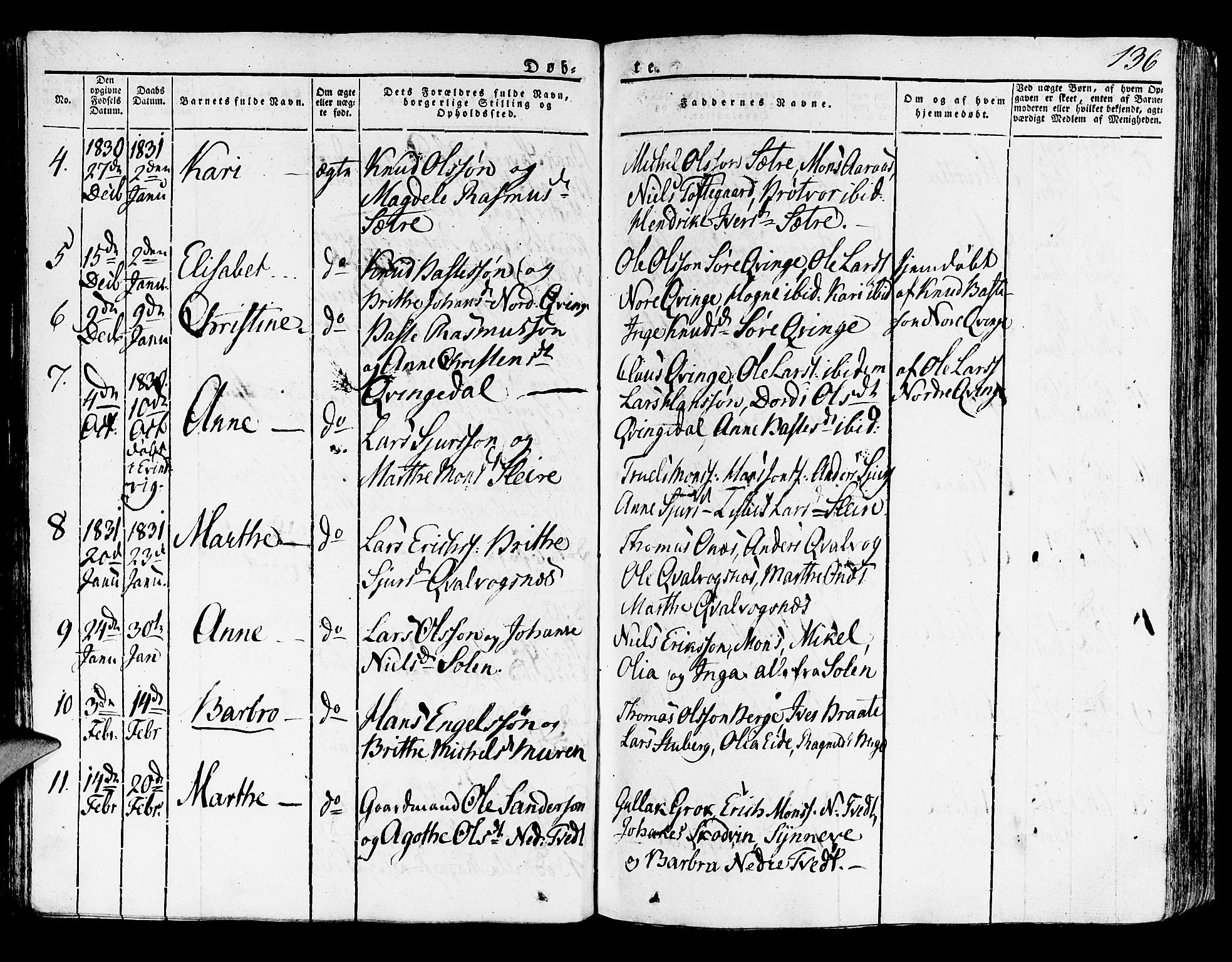 Lindås Sokneprestembete, SAB/A-76701/H/Haa: Parish register (official) no. A 8, 1823-1836, p. 136