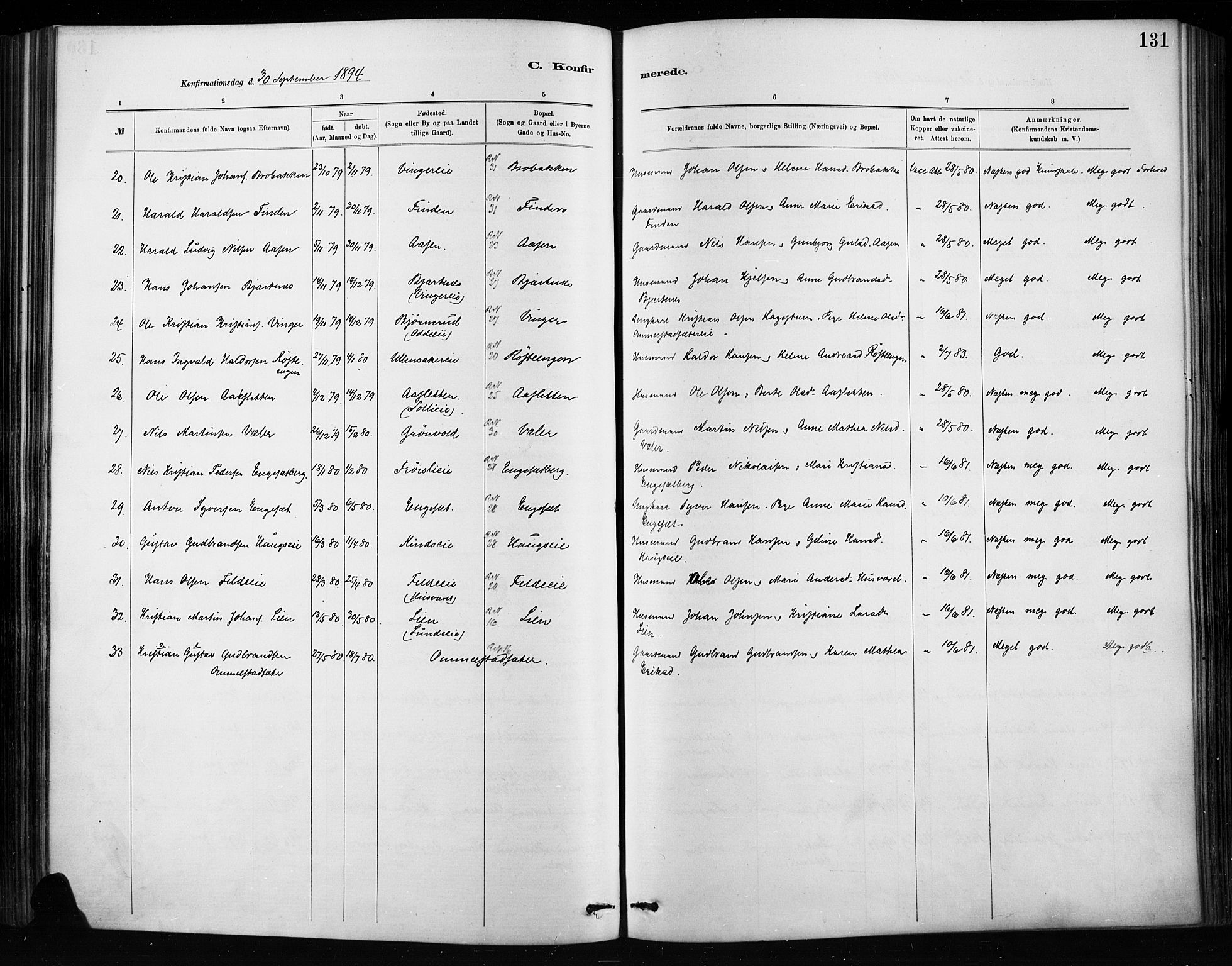 Nordre Land prestekontor, SAH/PREST-124/H/Ha/Haa/L0004: Parish register (official) no. 4, 1882-1896, p. 131
