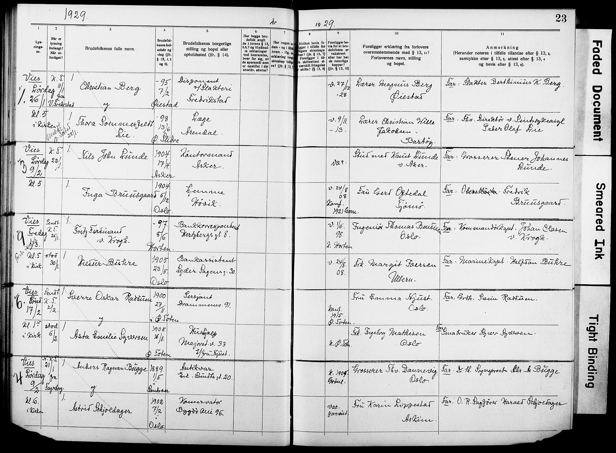 Garnisonsmenigheten Kirkebøker, AV/SAO-A-10846/H/Ha/L0010: Banns register no. I 10, 1922-1932, p. 23
