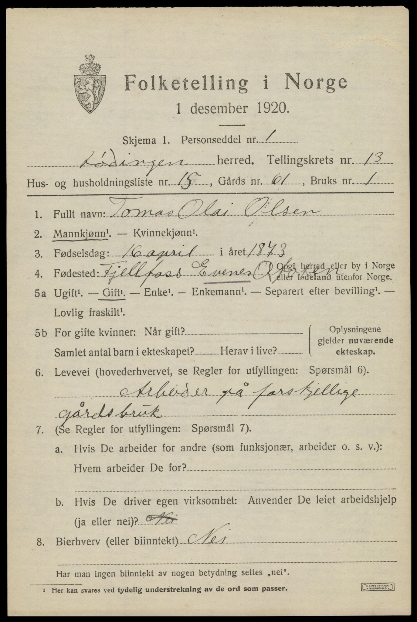 SAT, 1920 census for Lødingen, 1920, p. 6947