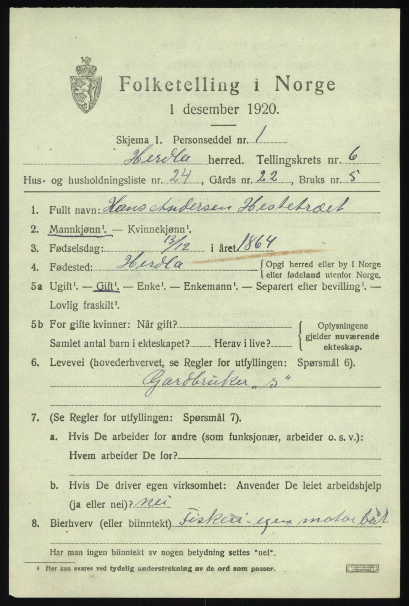 SAB, 1920 census for Herdla, 1920, p. 4699