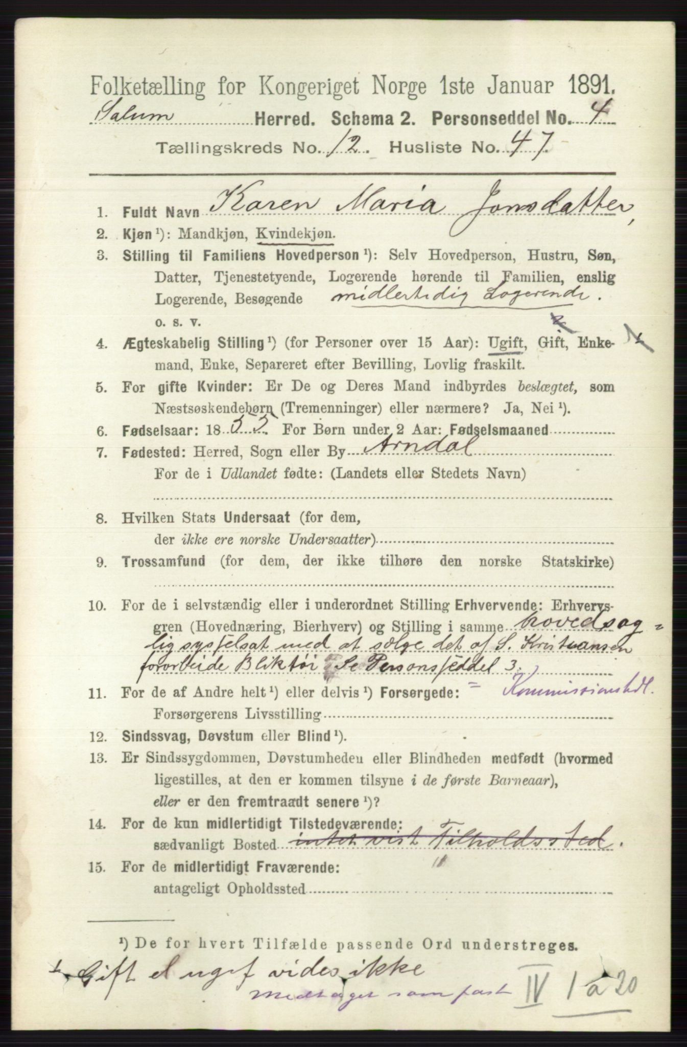RA, 1891 census for 0818 Solum, 1891, p. 5891