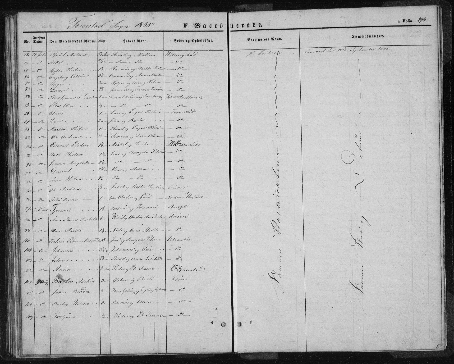 Torvastad sokneprestkontor, SAST/A -101857/H/Ha/Haa/L0005: Parish register (official) no. A 5, 1836-1847, p. 296