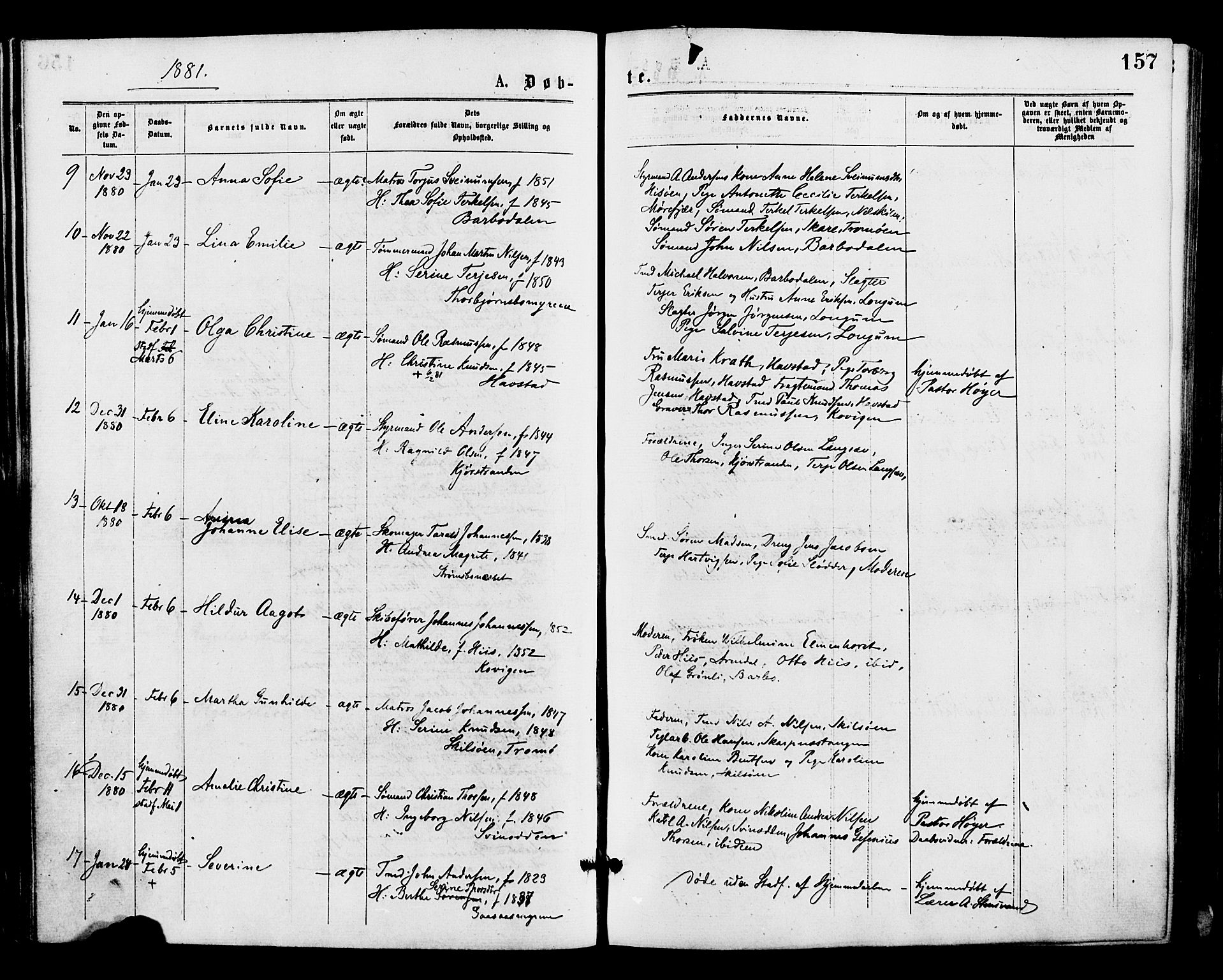 Barbu sokneprestkontor, AV/SAK-1111-0003/F/Fa/L0001: Parish register (official) no. A 1 /1, 1878-1883, p. 157