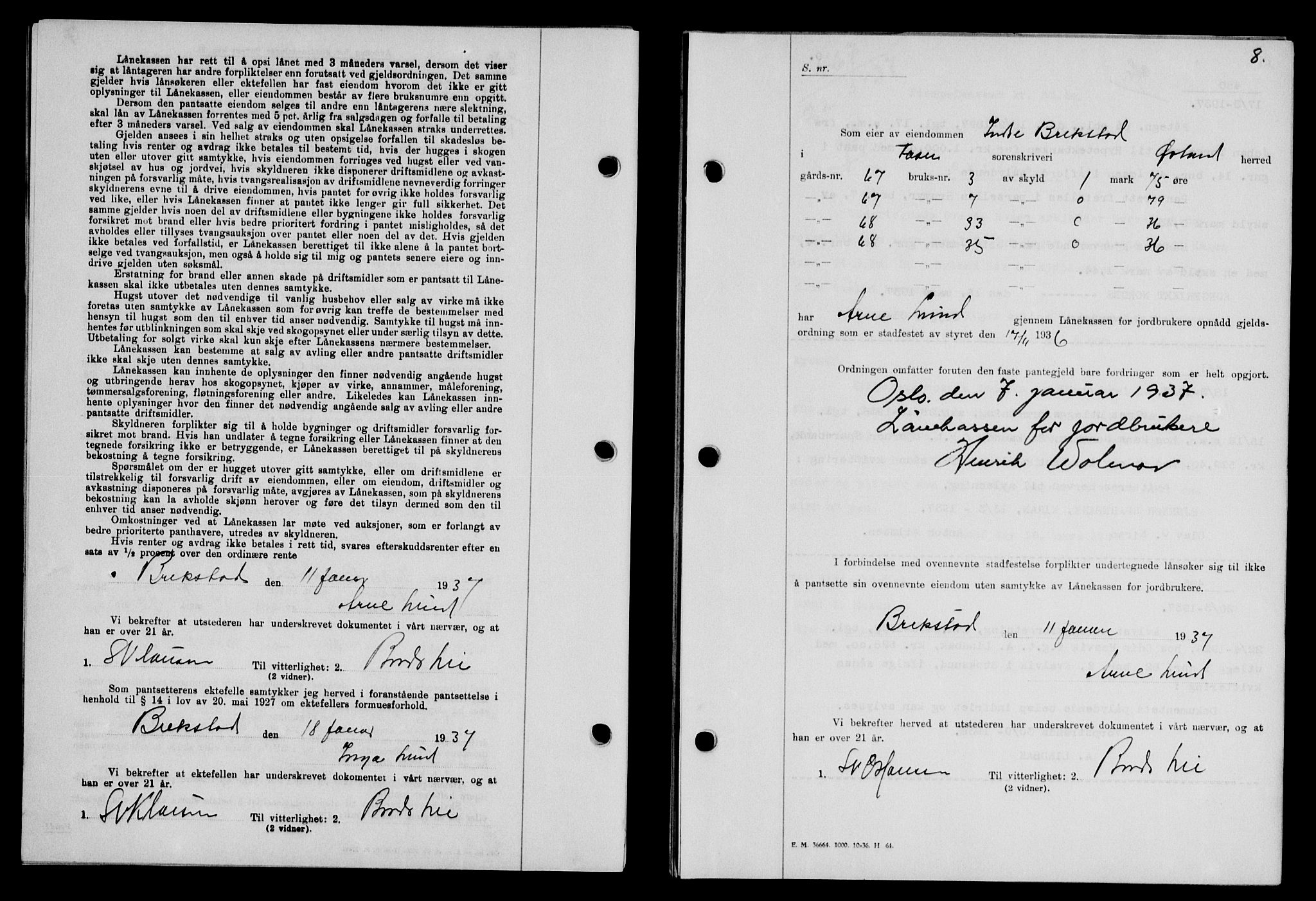 Fosen sorenskriveri, AV/SAT-A-1107/1/2/2C/L0085: Mortgage book no. 76, 1937-1937, p. 8