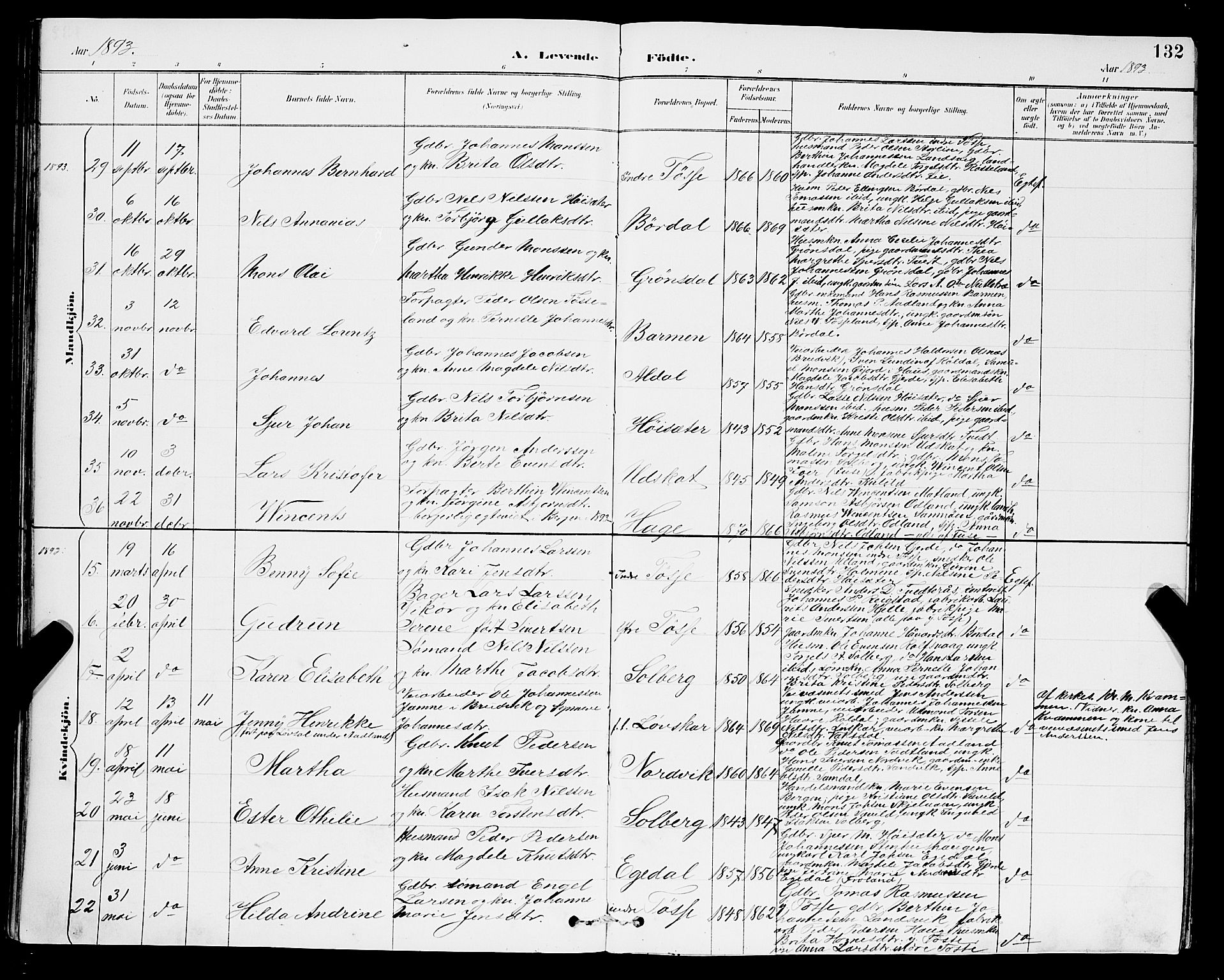 Samnanger Sokneprestembete, SAB/A-77501/H/Hab: Parish register (copy) no. A 2, 1879-1897, p. 132